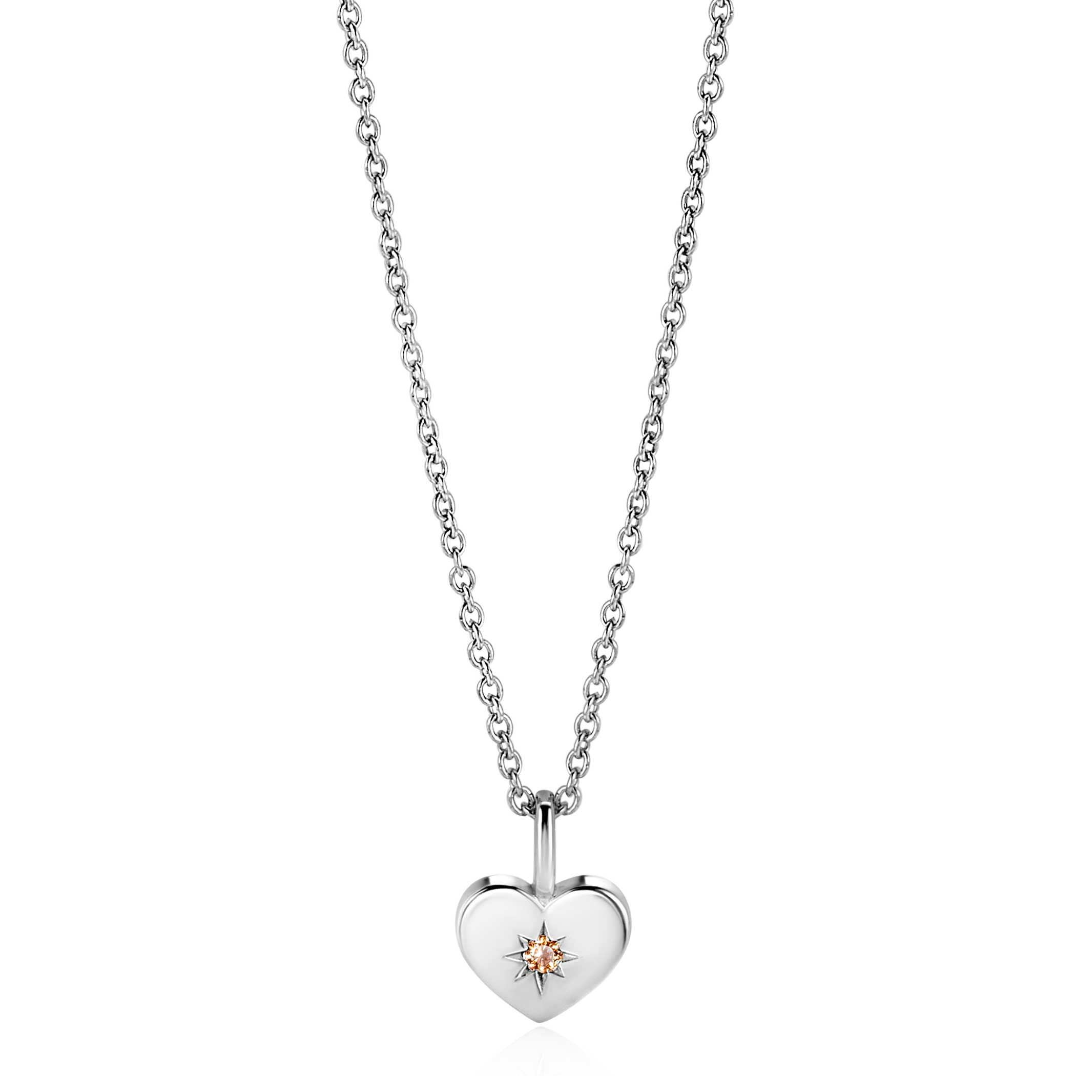 ZINZI zlv. hanger hartvorm birthstones citrien cz.