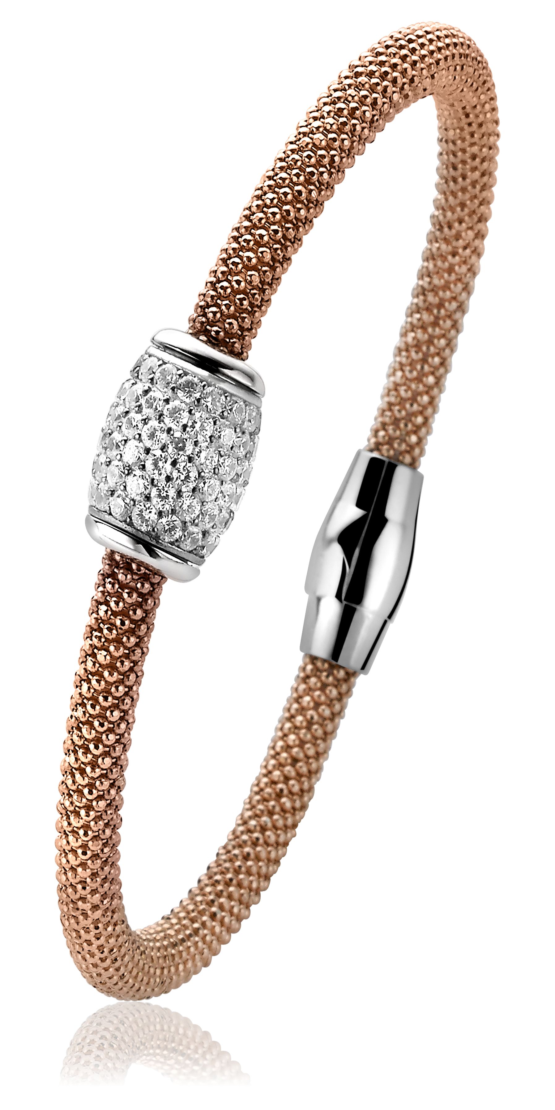 ZINZI silbernes enges Armband rosé vergoldet 58mm Durchmesser  weiß ZIA1049R