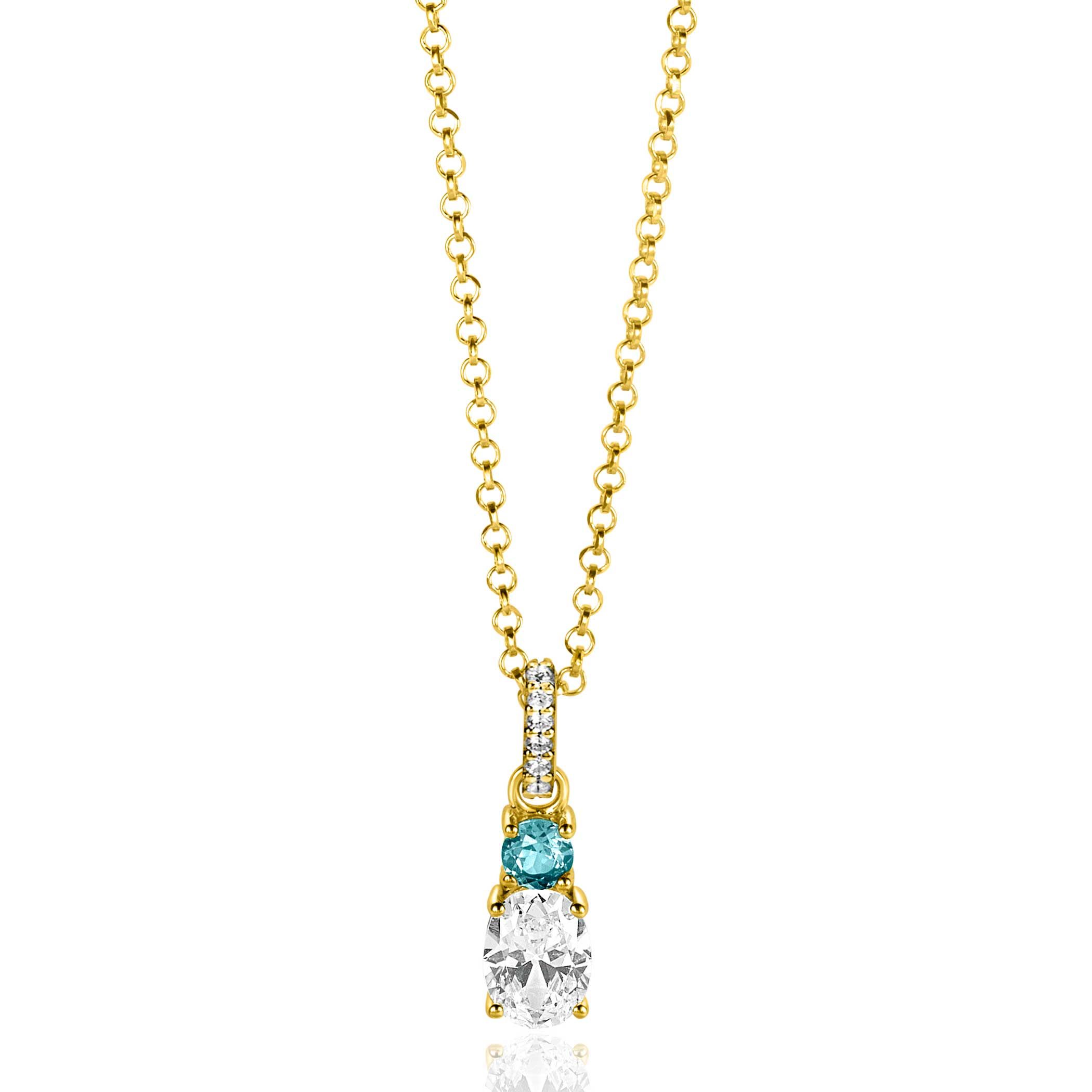 ZINZI zlv. hanger gg.verg. blauw en ovaal zirconia