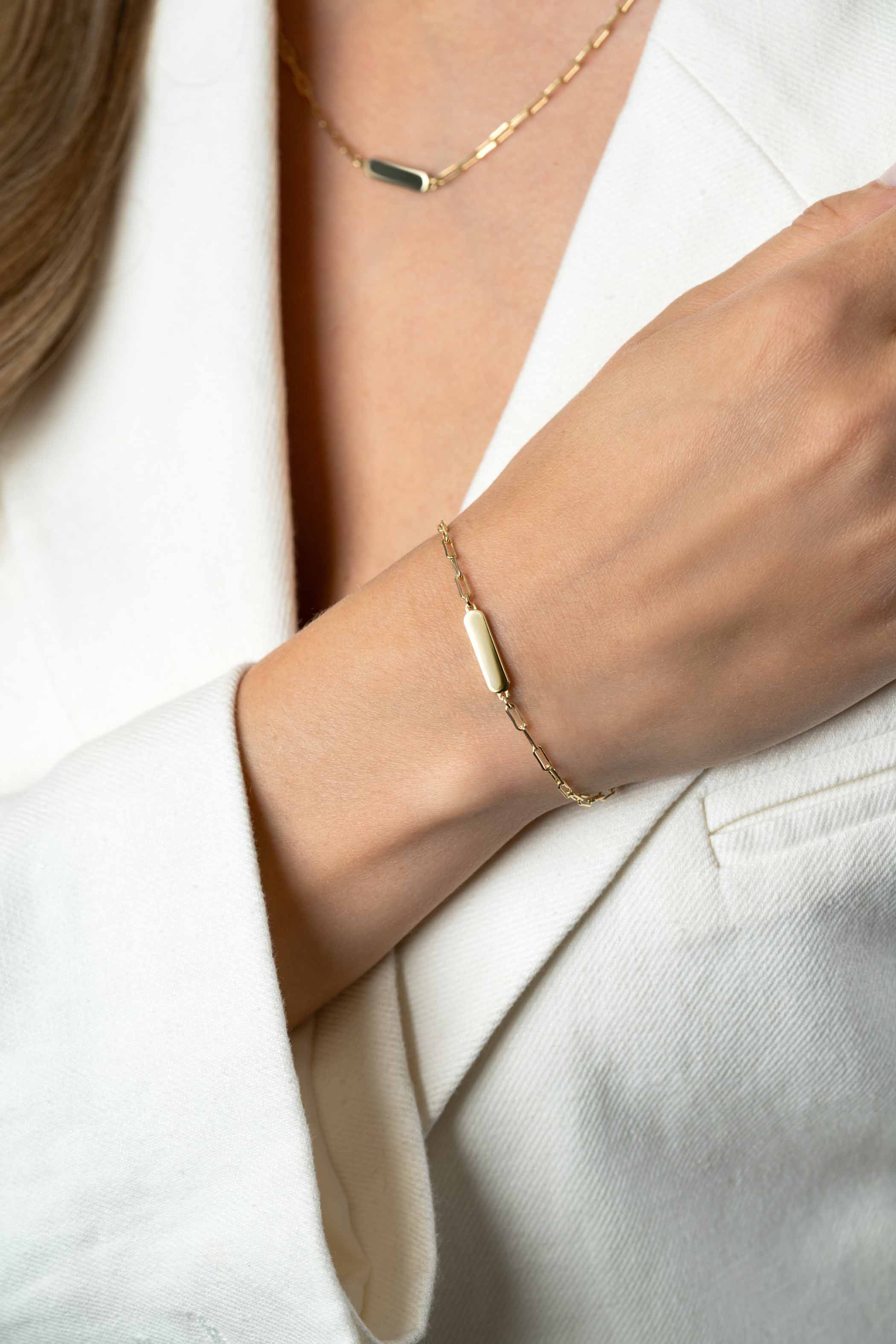 ZINZI vergoldetes Silberarmband mit glänzender rechteckiger Platte zum Gravieren von 16,5-19,5 cm ZIA2530G