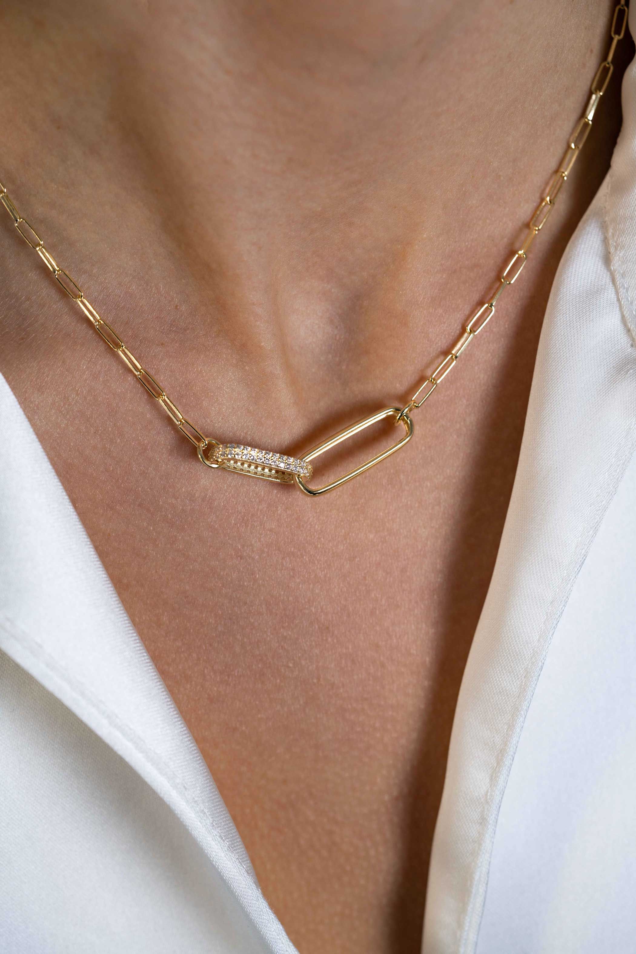 ZINZI zlv.collier gg.verg.paperclip 2 grote schakels zirc