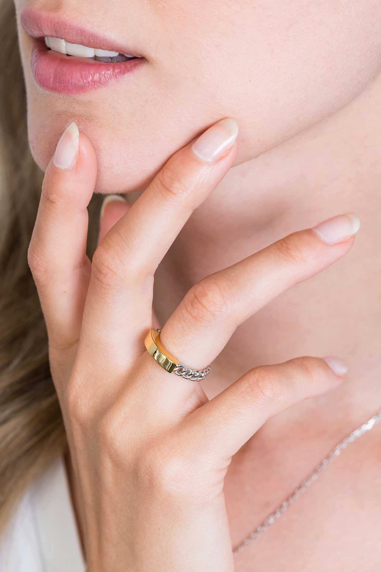 ZINZI silberner Ring Gourmet Kette 14K gelb vergoldet Stab ZIR2198