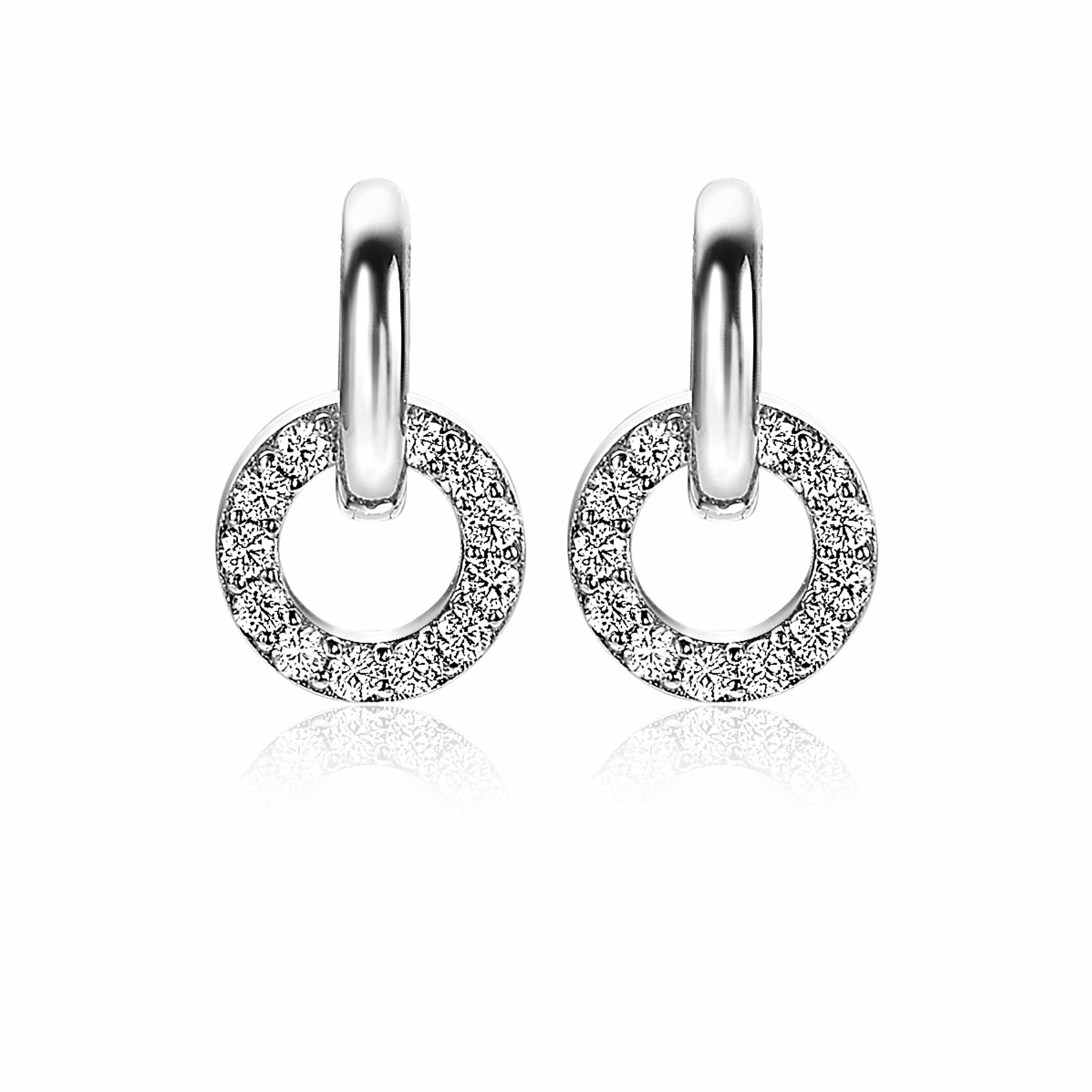 ZINZI silberne Ohrhänger 10mm Kreis  weiße Zirkonias ZICH2155