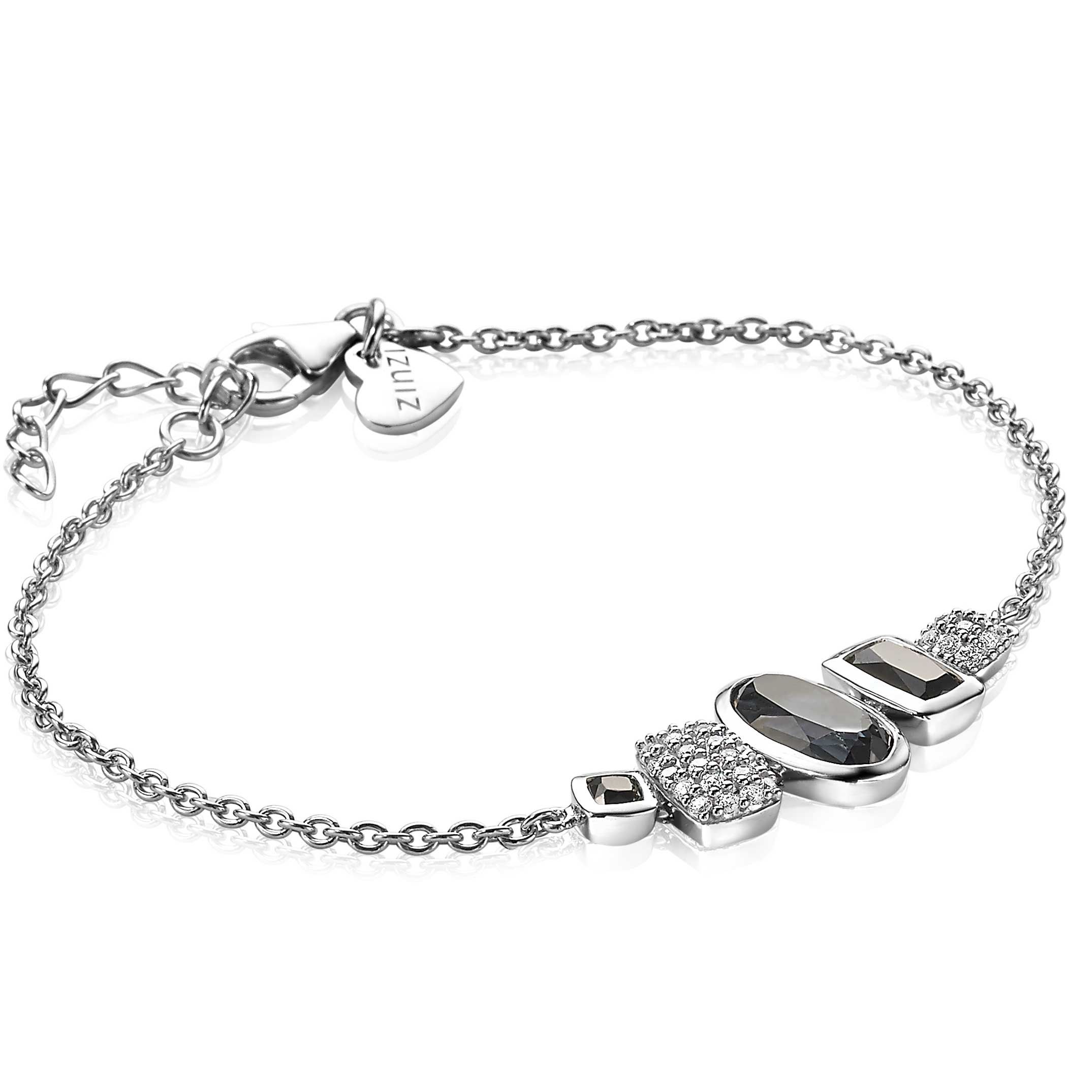 ZINZI silbernes Fantasie Armband mit grauen und schwarzen Farbsteine und  weiße Zirkonias 18-21cm ZIA1944