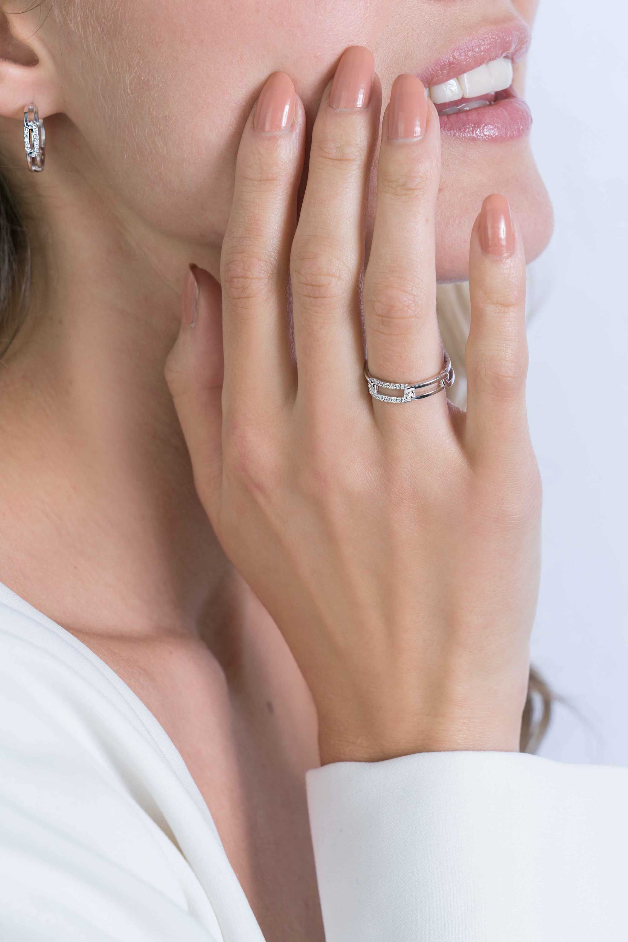 ZINZI silberner GliederRing mit Paperclip Kette weißer Zirkonia ZIR2116