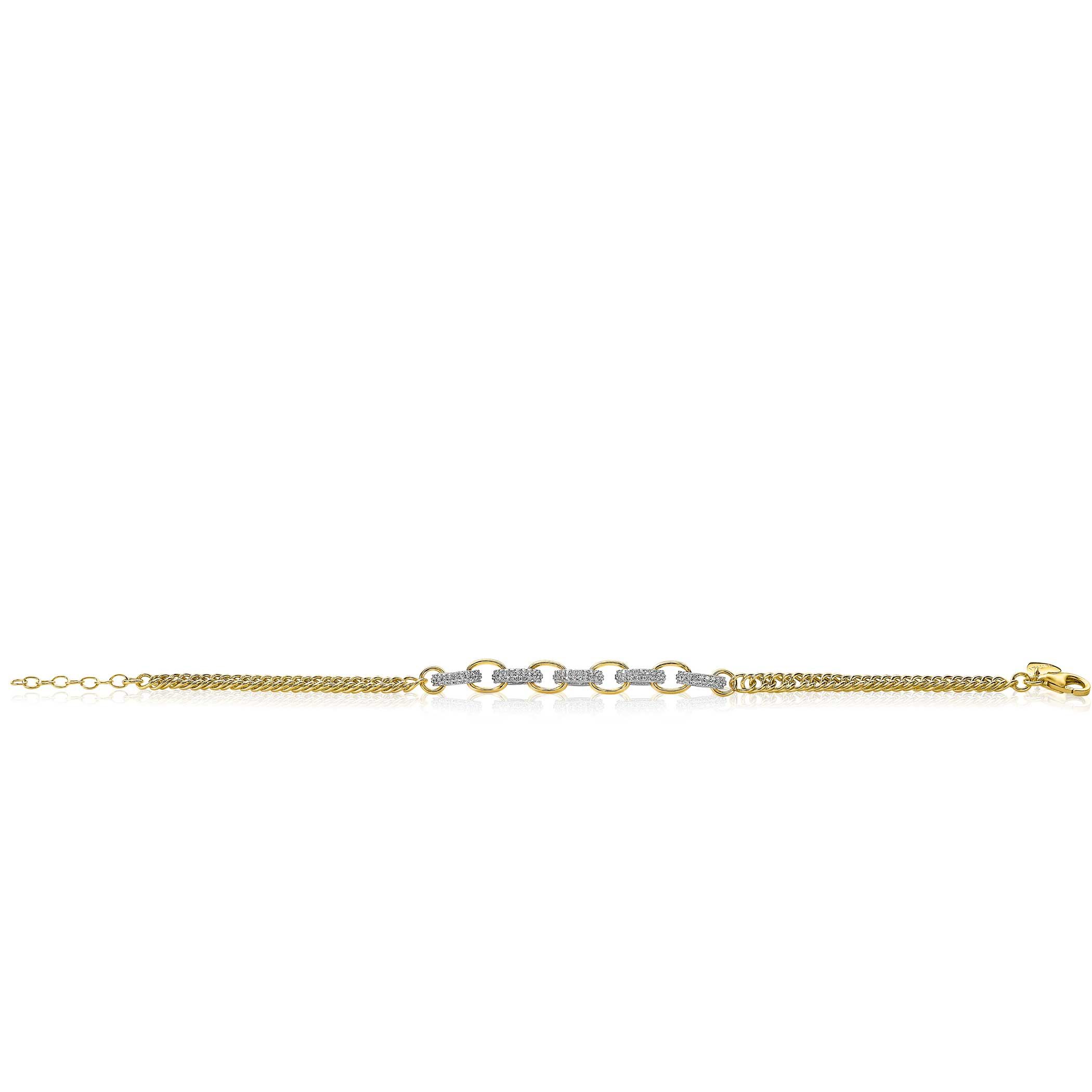ZINZI silbernes Gourmet Armband 14K gelb vergoldet grobe ovale Glieder zweifarbig  weiße Zirkonia ZIA2203Y