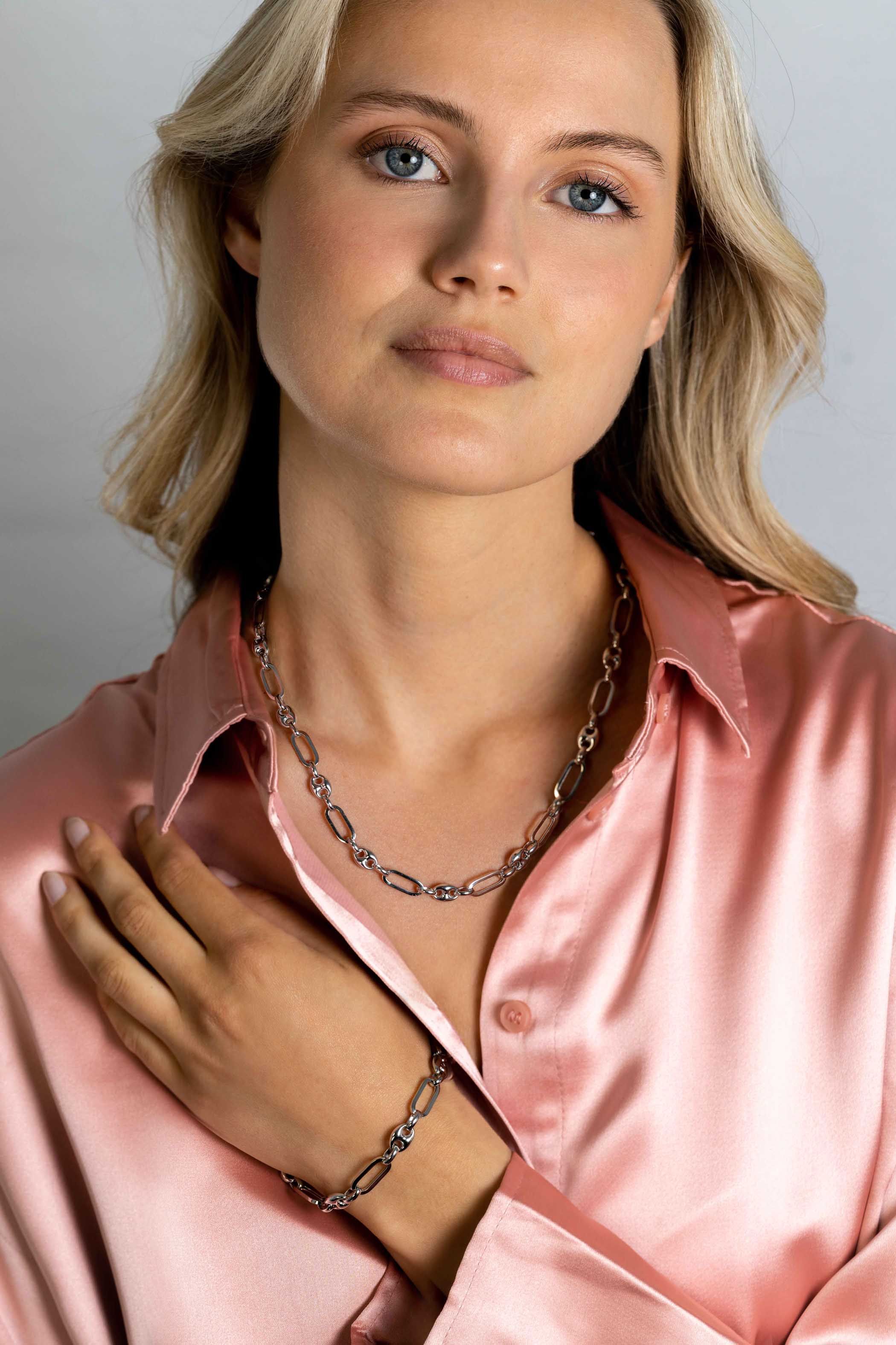 ZINZI zlv. armband paperclip/koffieboon schakels