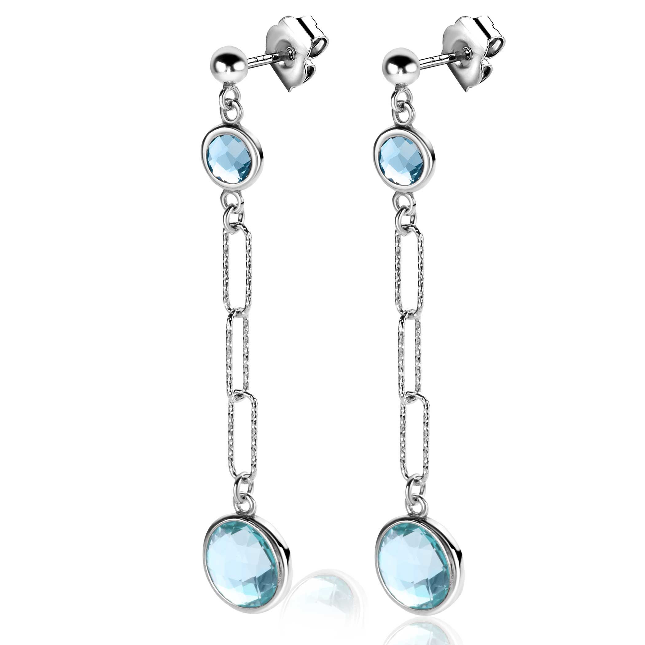 ZINZI zlv. oorstekers lang met blauw tinten zirc.