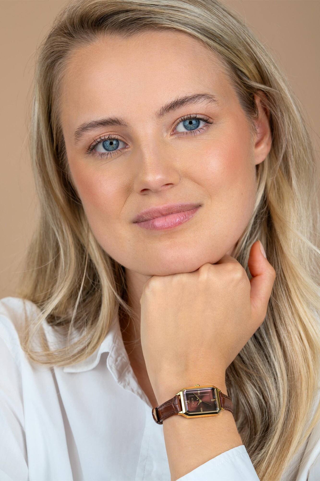 Zinzi Allure horloge 30mm gold w.plt bruin/leren band