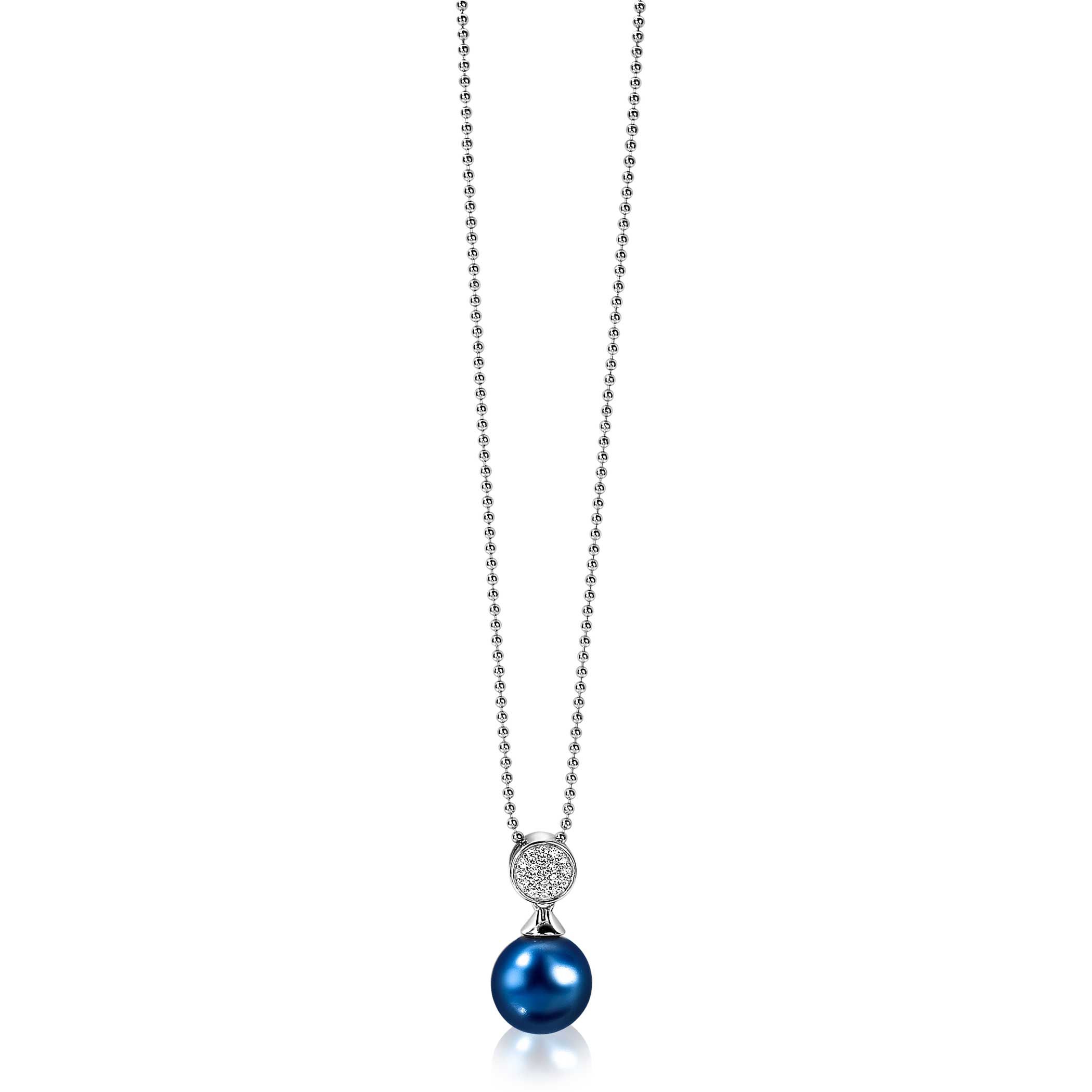 ZINZI silberner Perlenanhänger 18mm  weiße Zirkonias blaue Perle ZIH1151B
