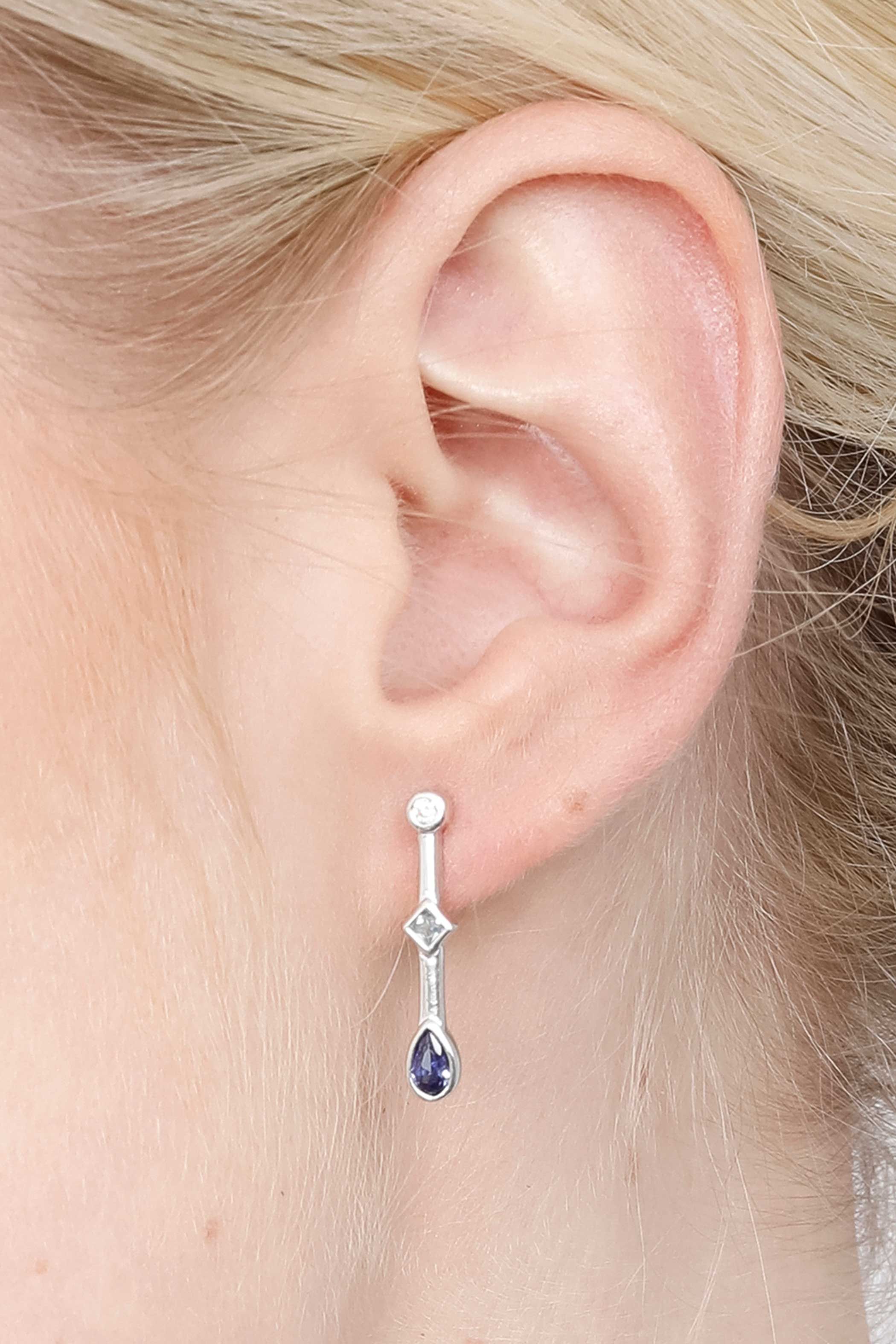 ZINZI silberne Ohrringe Stab 22mm mit Kreis Dreieck Tropfen blau ZIO2091