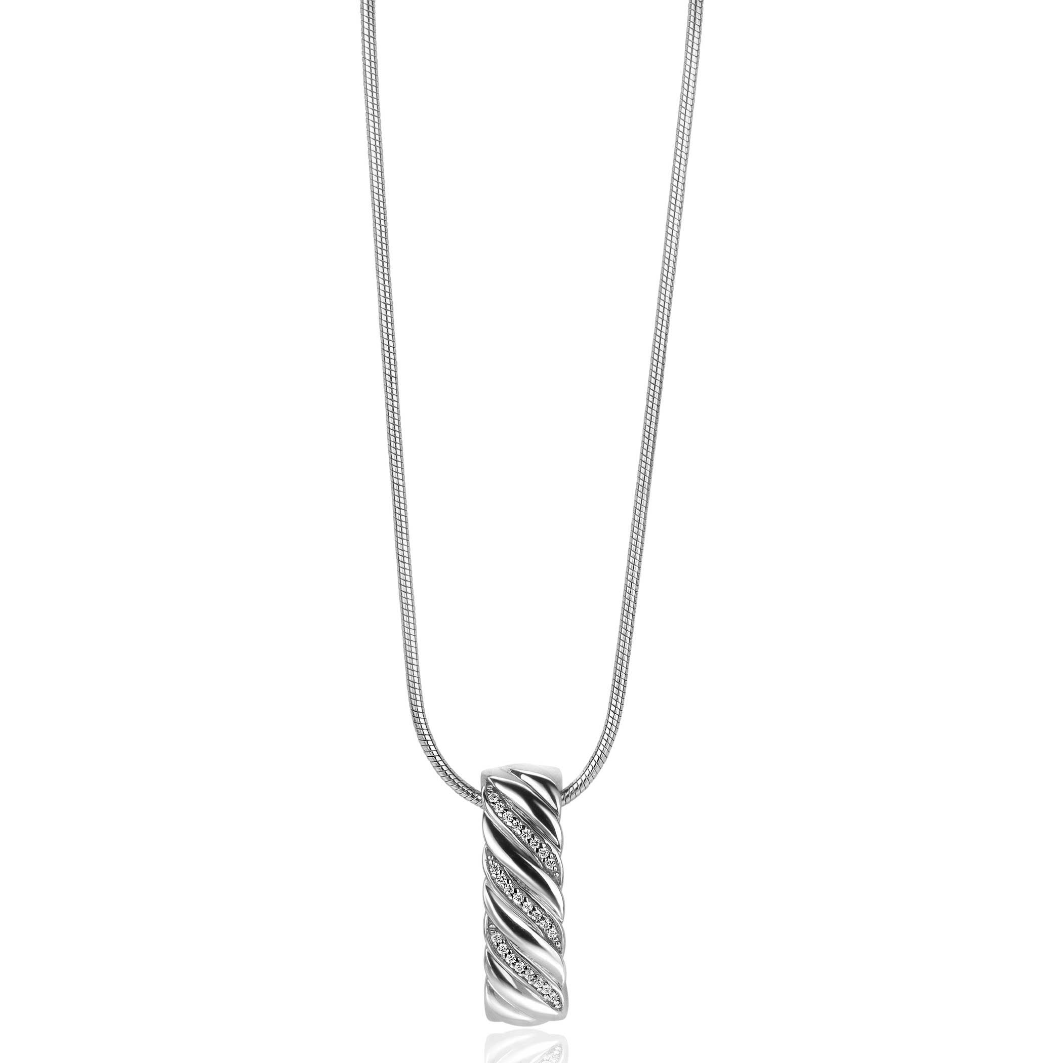 ZINZI silberner rechteckiger Anhänger mit Twisted-Effekt und weißen Zirkonias 20mm ZIH2244