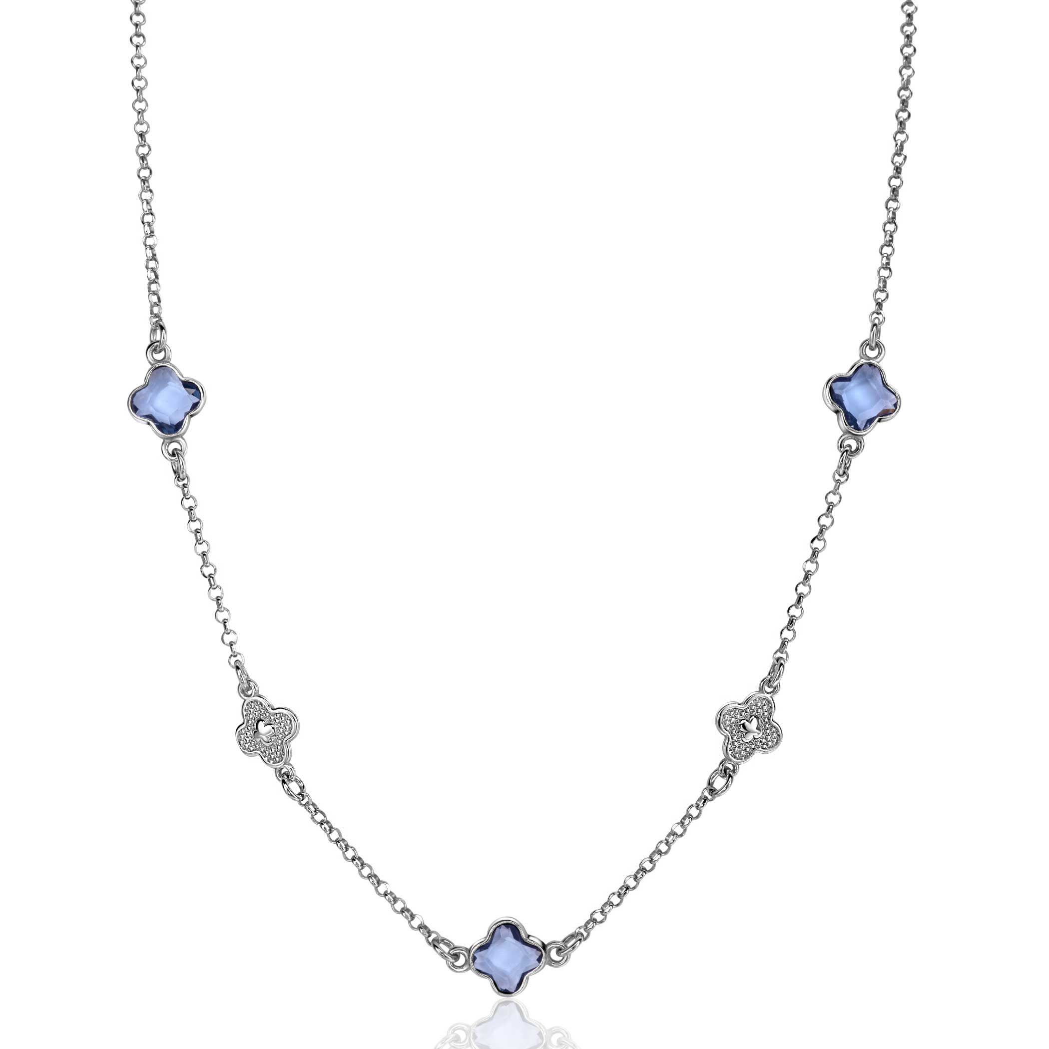 ZINZI zlv. collier met klaver blauw zric.