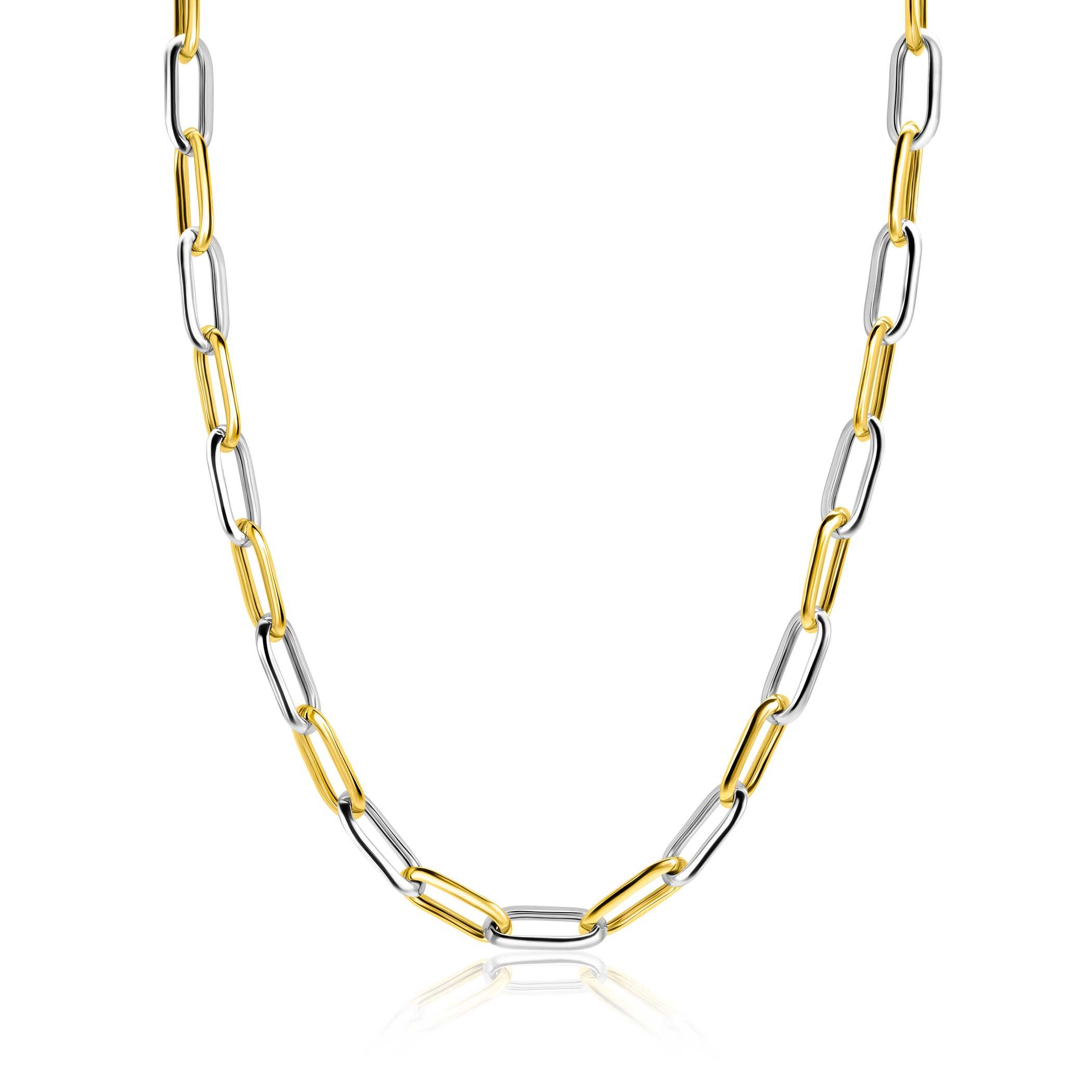 ZINZI Bicolor ovale Gliederkette, abwechselnd vergoldete und silberne Glieder, 45 cm ZIC2668
