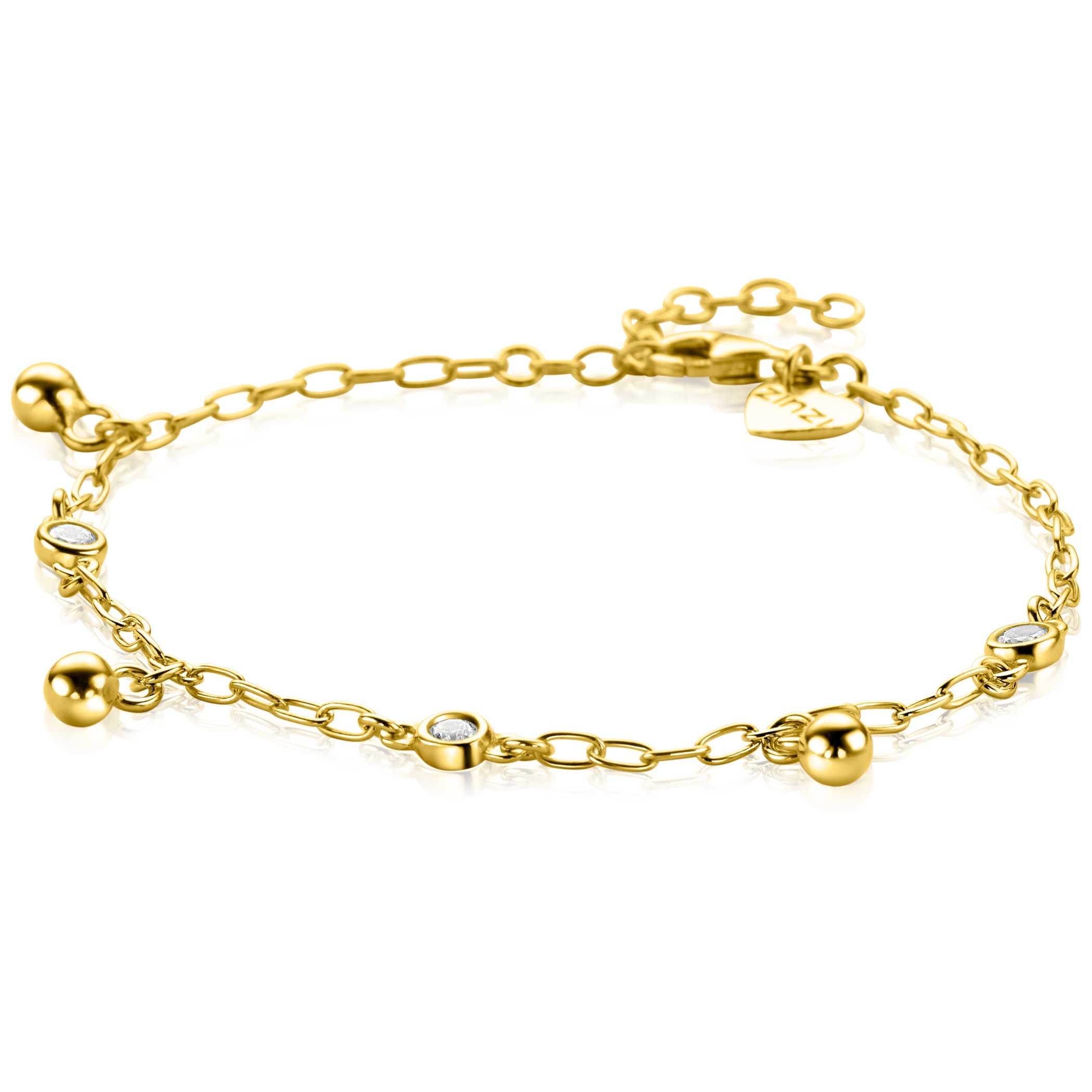 ZINZI vergoldetes Silberarmband, 9 mm breit, mit weißen Zirkonias und glatten Kugeln, 17-19 cm ZIA2658