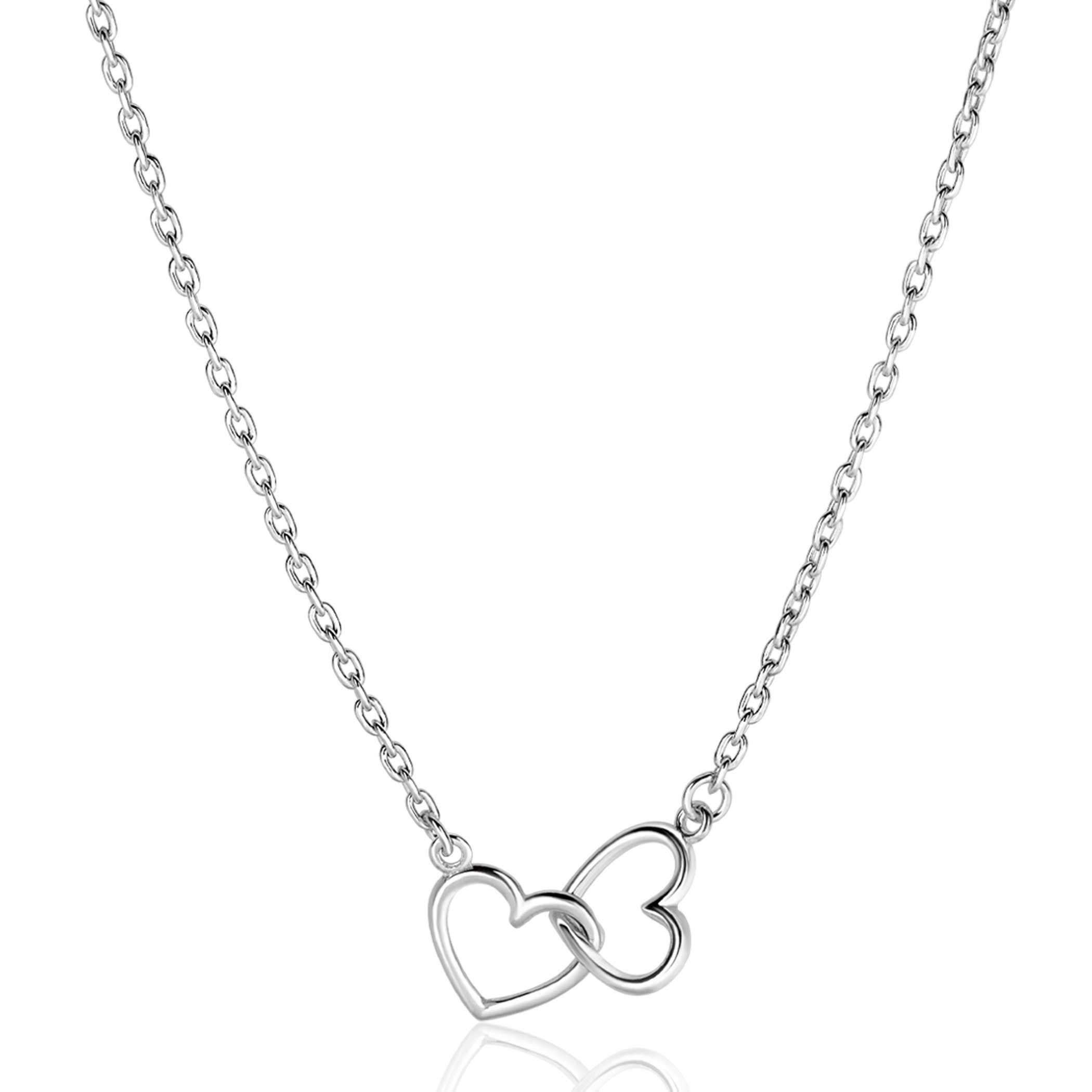 ZINZI zlv. collier twee hartjes in elkaar