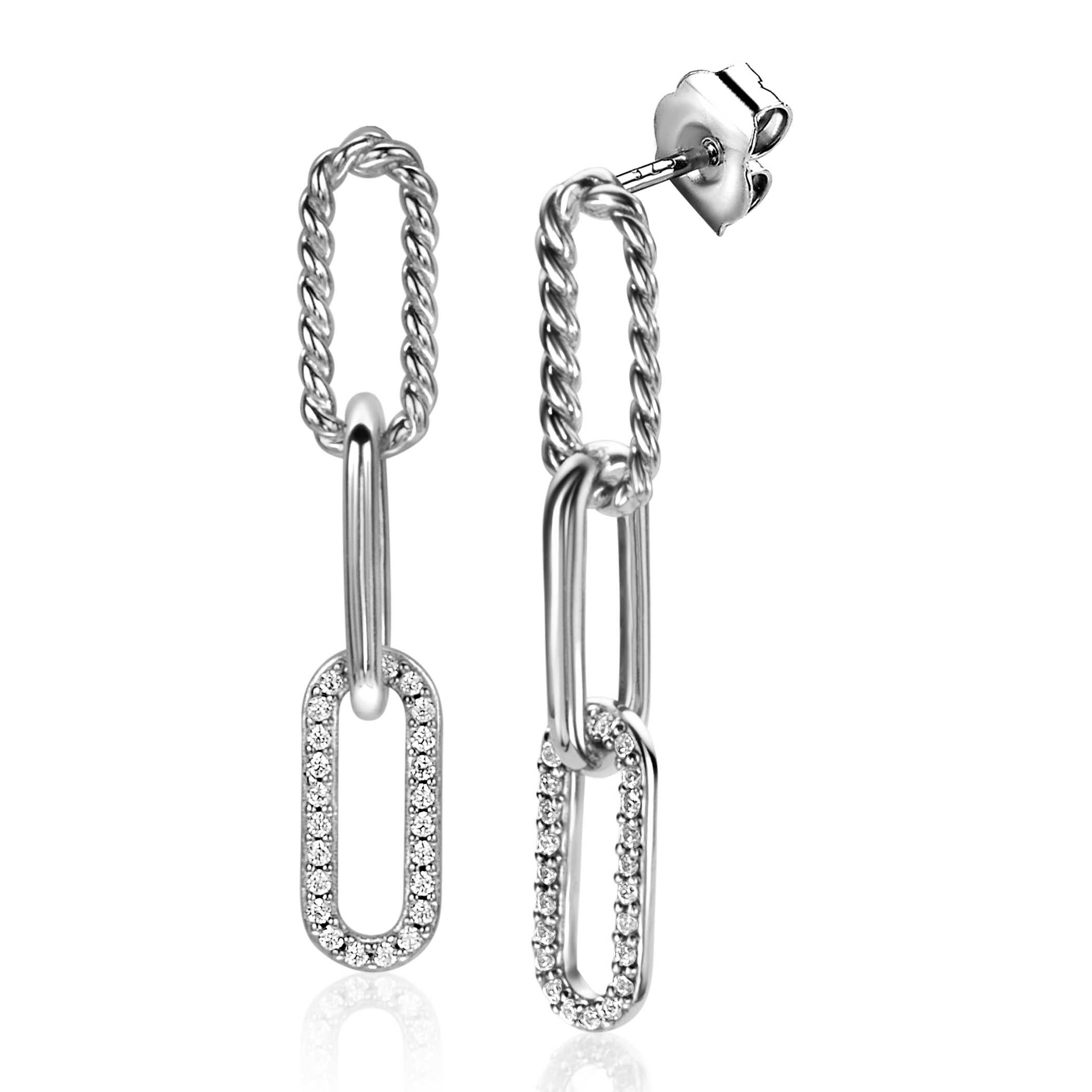 ZINZI zlv. oorstekers 3 paperclip schakels fant/zirc.