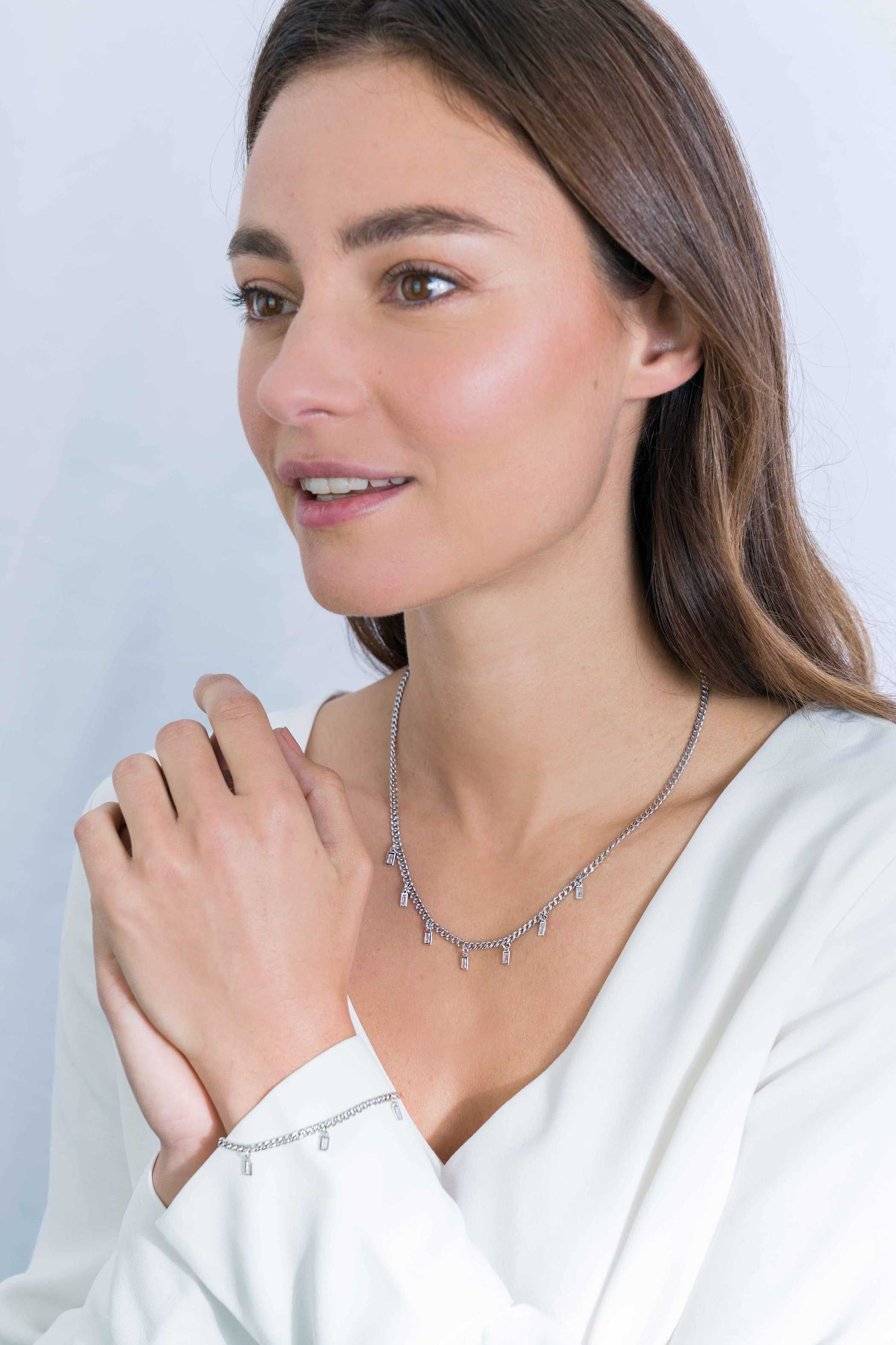ZINZI silbernes Gourmet Armband mit baumelnden Baguette Zirkonias 18-20 cm ZIA2104