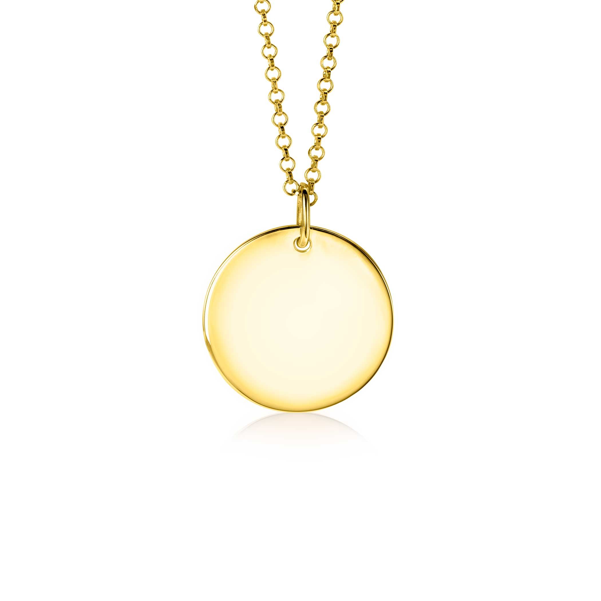 ZINZI zlv. hanger geel verguld rond plaatje 20mm