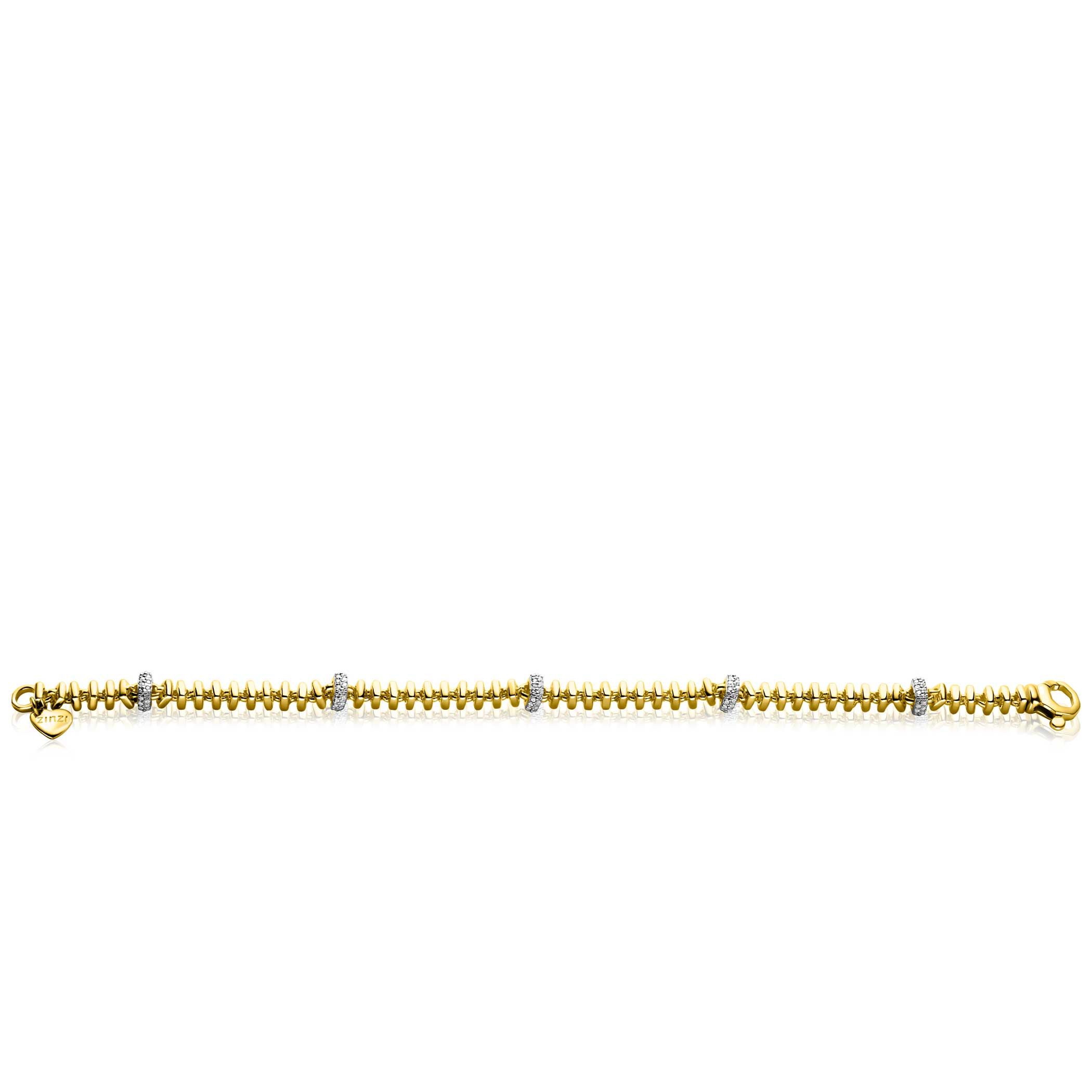 ZINZI vergoldetes Silberarmband mit quadratischen Gliedern, 6 mm breit, abwechselnd mit weißen Zirkonias besetzt, 19 cm ZIA2678Y