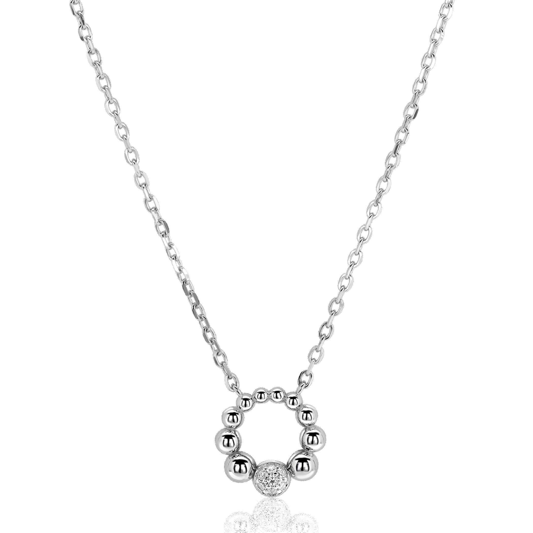 ZINZI zlv. collier open ronde bolletjes hanger en zirc.