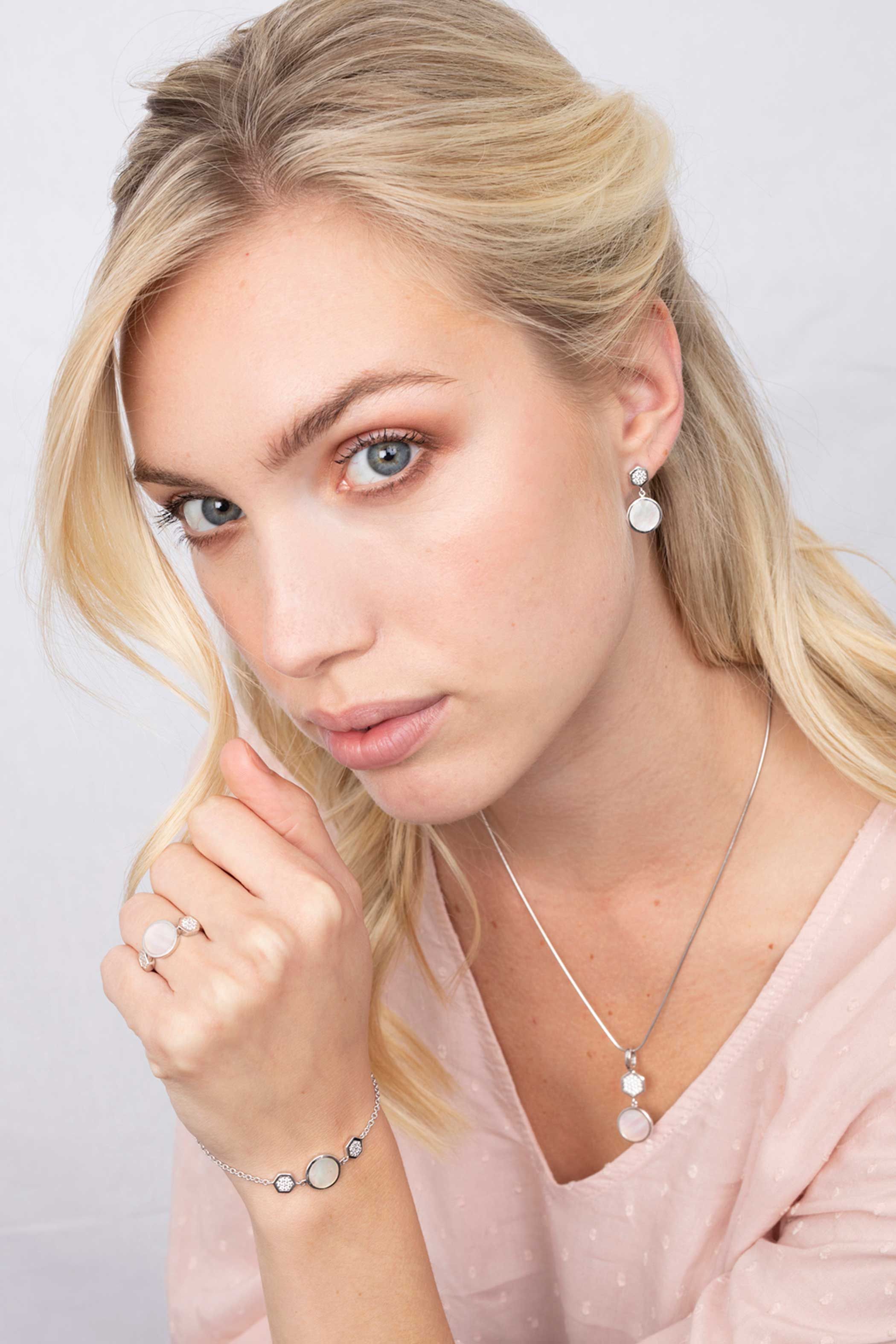 ZINZI silberner Anhänger 33mm rund Perle Sechseck weiß ZIH2011