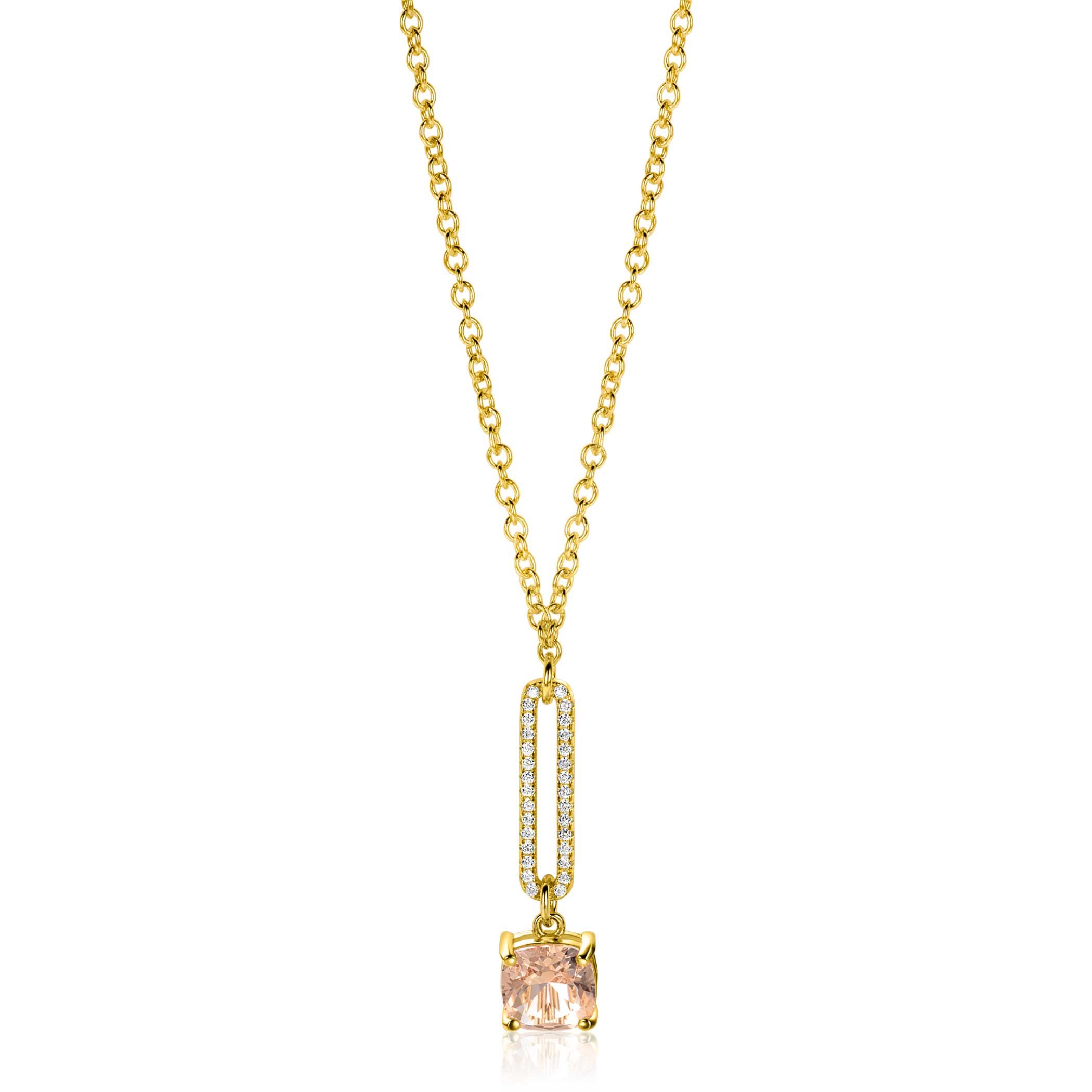 ZINZI zlv. collier gg.verg. hanger ovaal zric./champVK