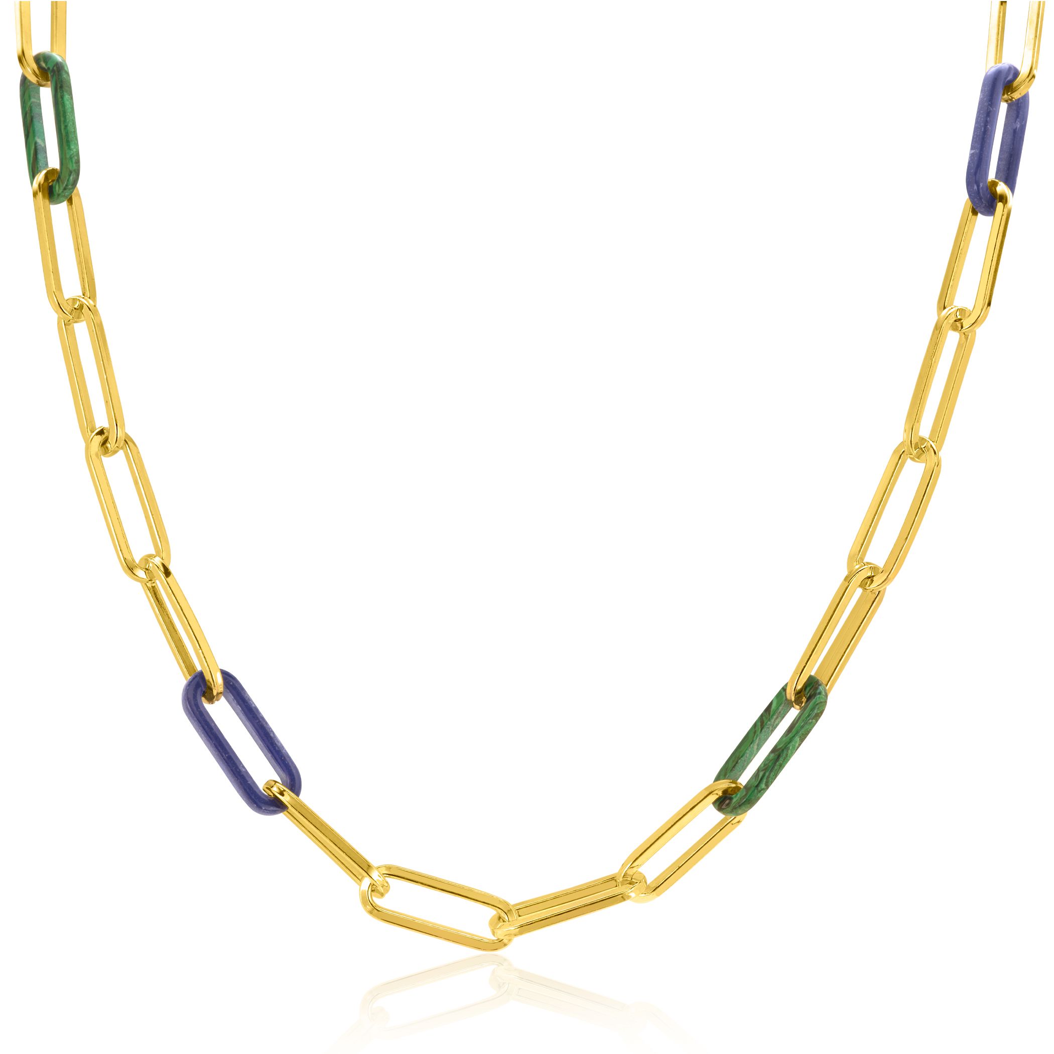 ZINZI zlv. collier gg.verg. paperclip/lapis/malachiet