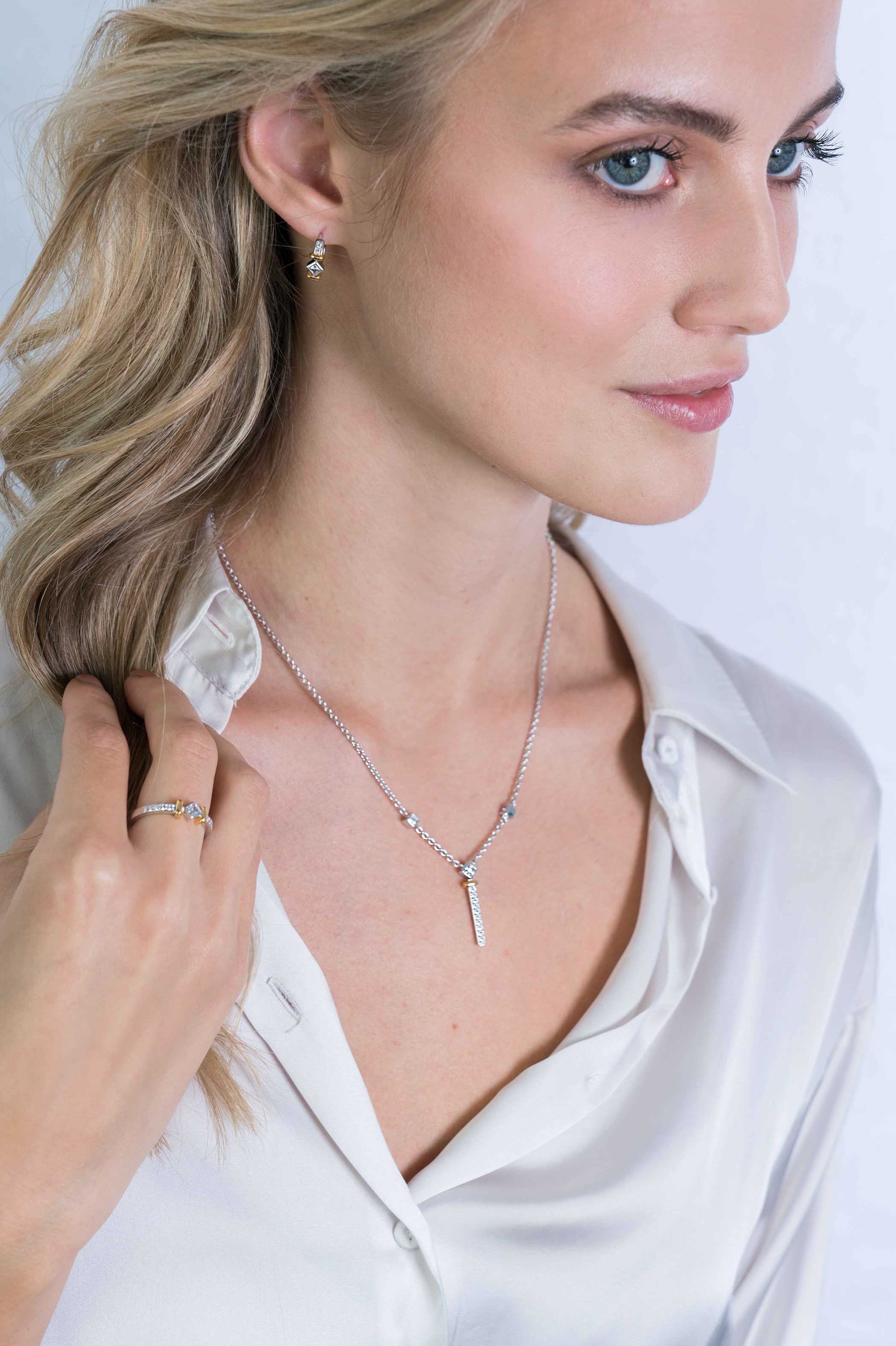 ZINZI silberne Luxus zweifarbige Ohrringe 16mm mit Raute  weiße Zirkonias ZIO2121CR