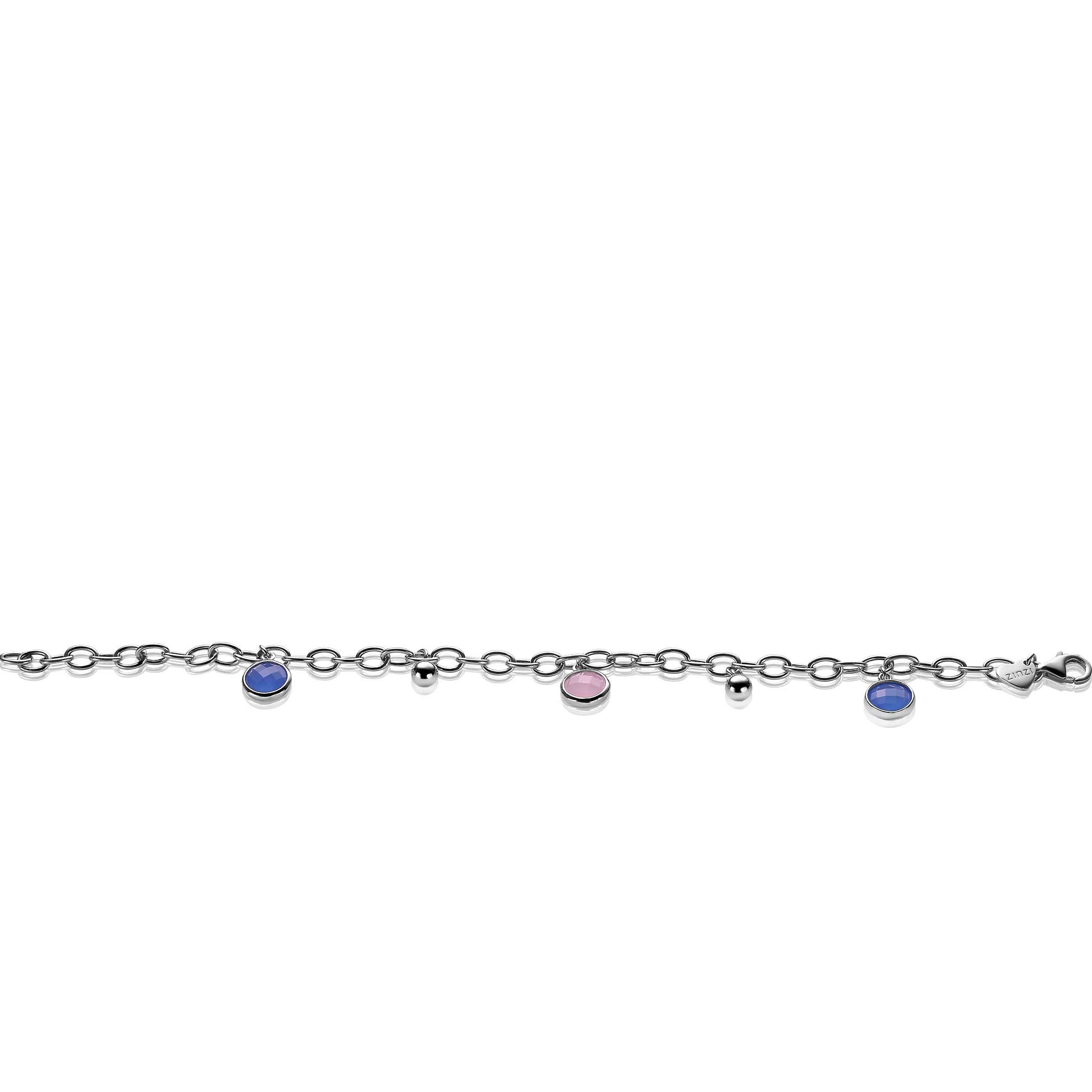 ZINZI silbernes Luxus Charm Armband mit Kugel und runde Fassung rosa und blau ZIA2005