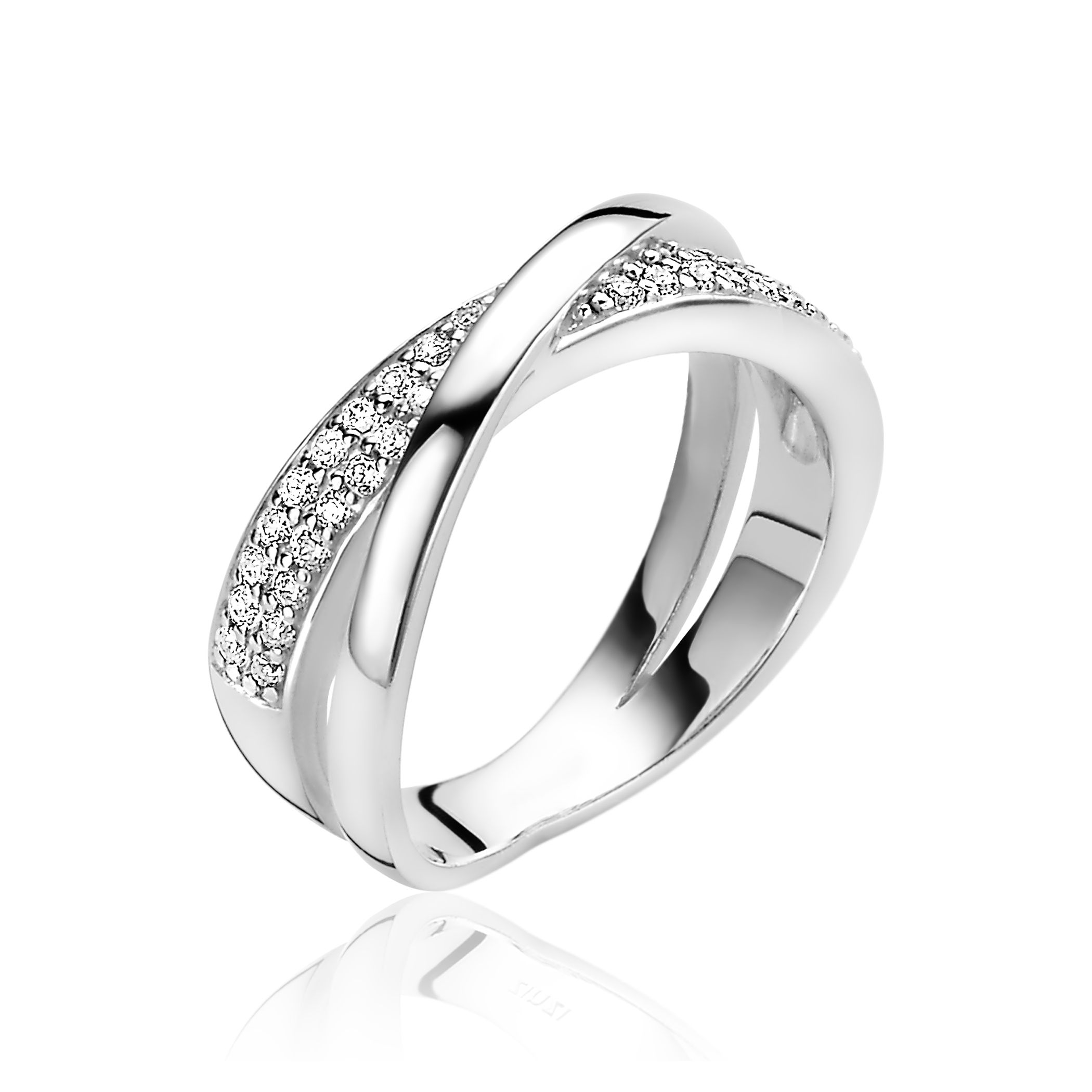 ZINZI silberner Ring cross-over weiß 7mm ZIR1604