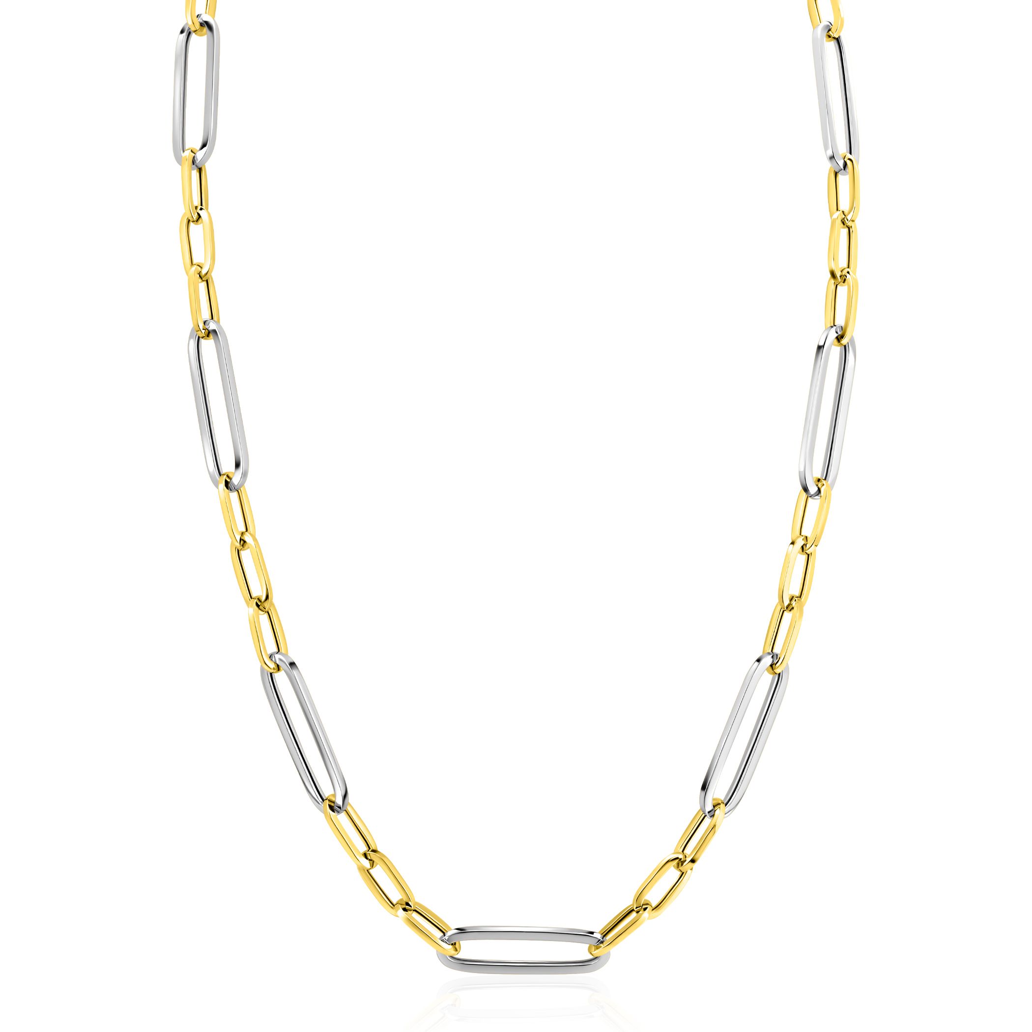 ZINZI zlv. collier bicolor met ovale schakels 45cm