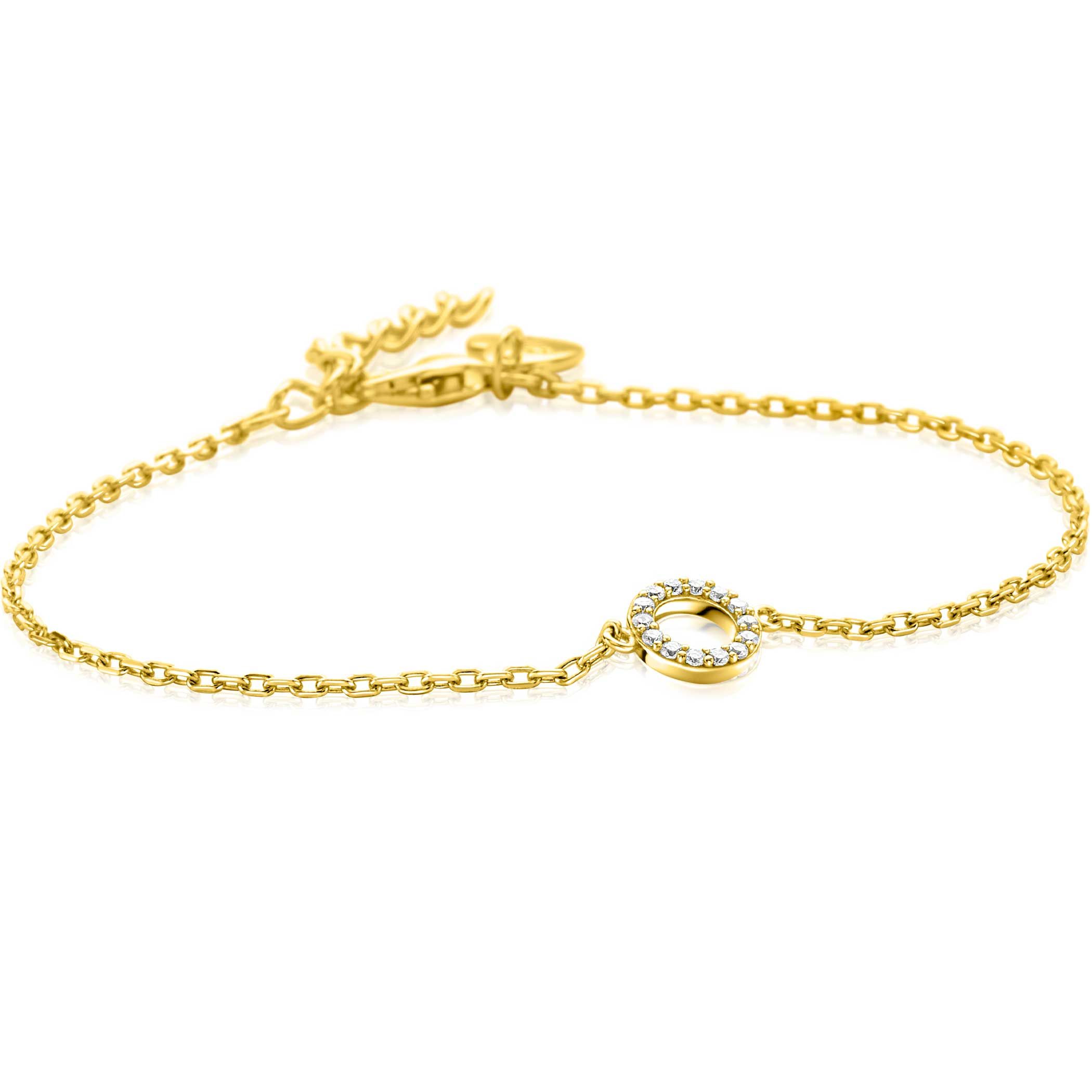 ZINZI zlv. armband gg.verg. open rondje bezet zirc.