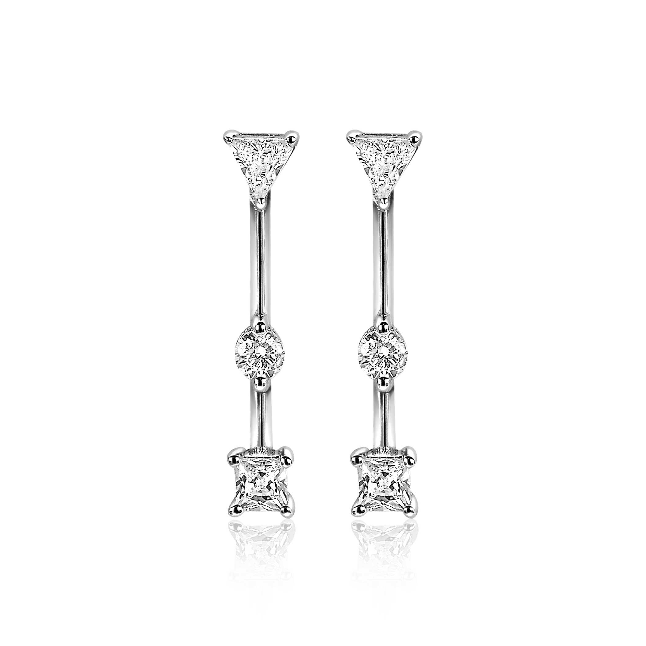 ZINZI silberne enge Ohrhänger 22mm rund quadratisch Dreieck  weiß ZIO2043