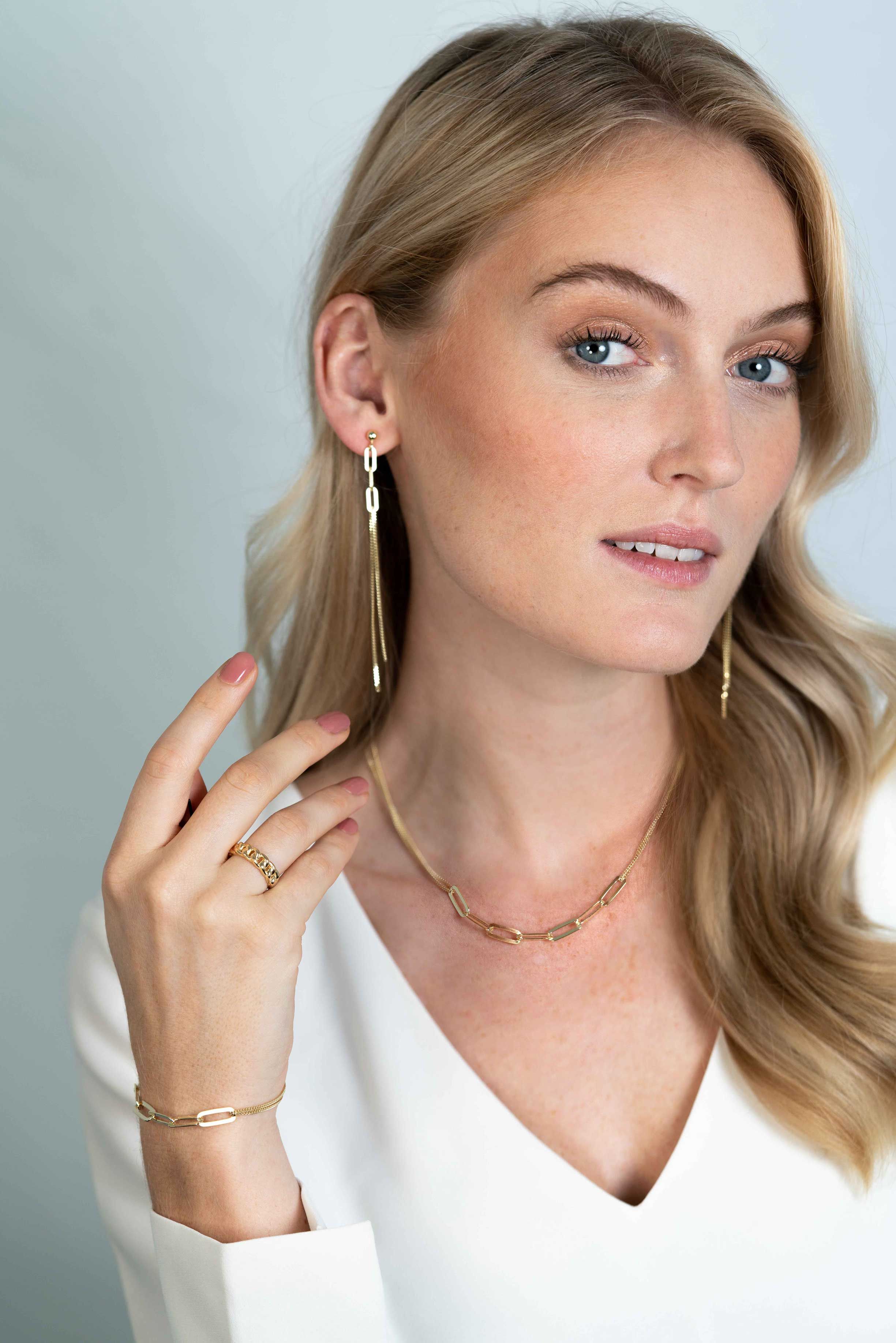 ZINZI silbernes Armband zusätzlich 14K gelb vergoldet doppelte Kette mit Paperclip Gliedern ZIA2262G