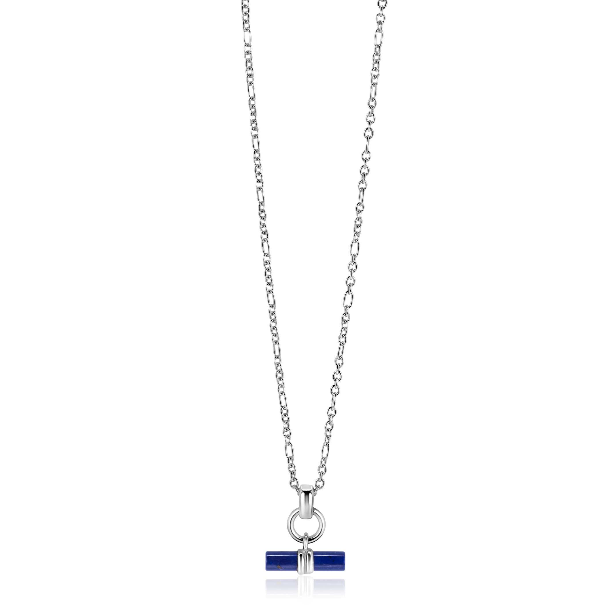 ZINZI zlv. collier met kapittelstokje lapis lazili 45cm