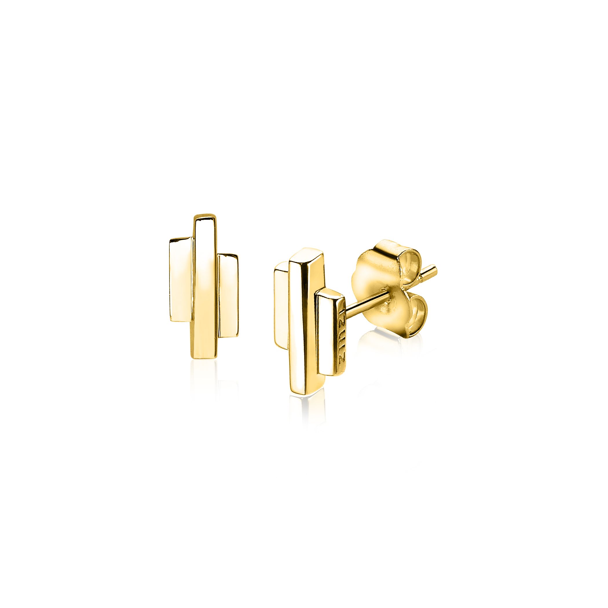 ZINZI silberne Ohrstecker gelb vergoldet Stäbchen Form glatt 9mm ZIO1586G