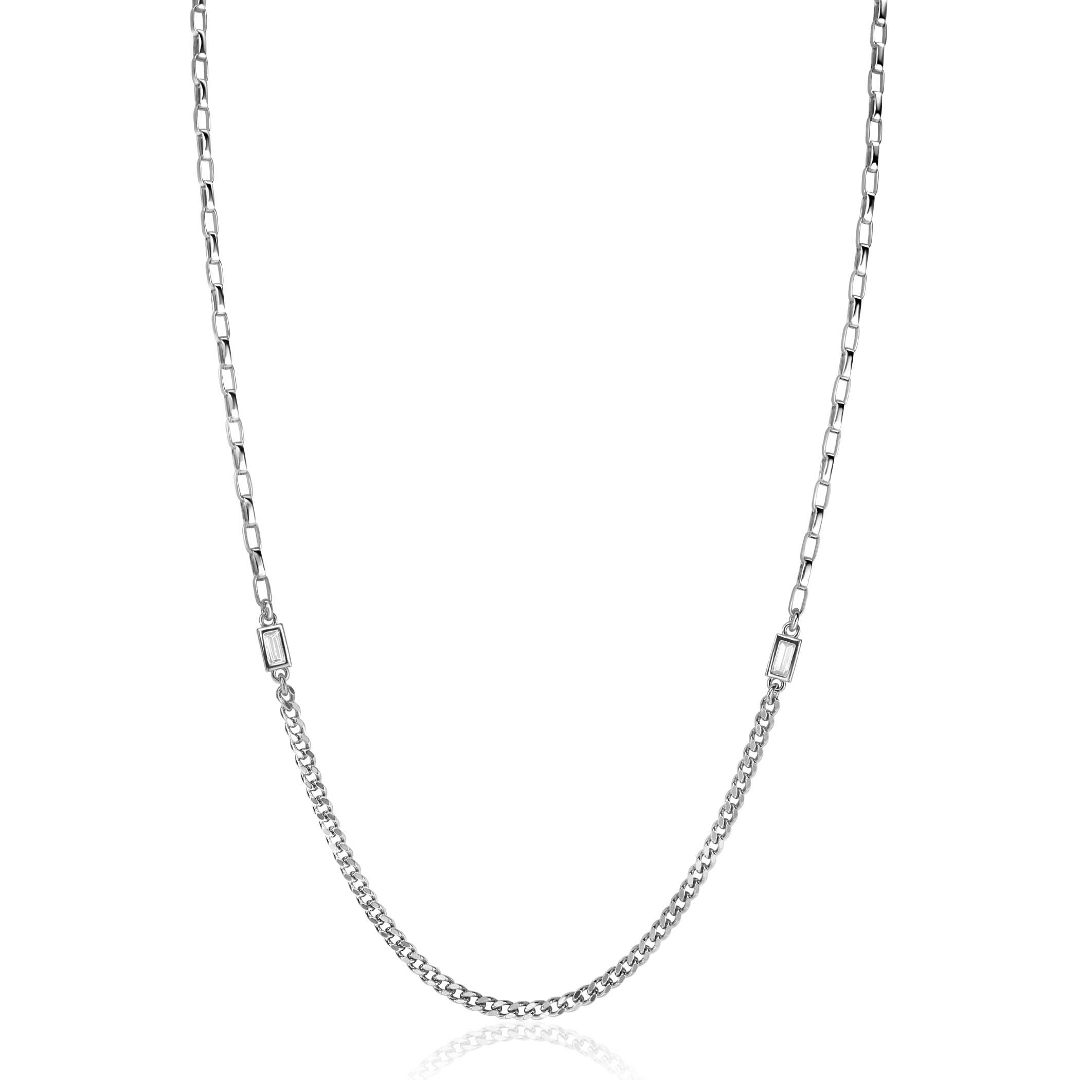 ZINZI zlv. collier grmt/paperclip met baq.zirc.