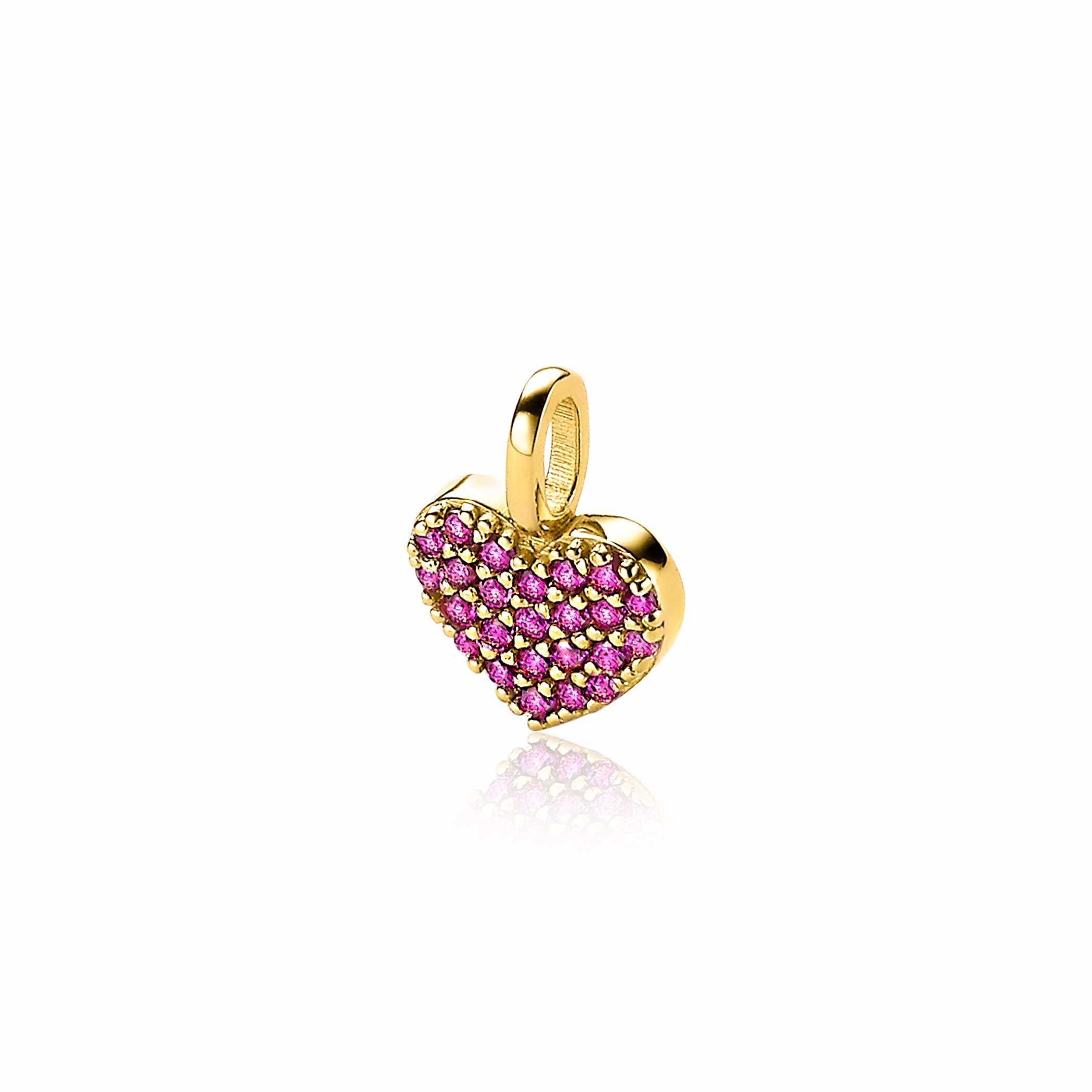 ZINZI silberner Herz Anhänger 14K gelb vergoldet 13 mm dunkelrosaZIH2139R