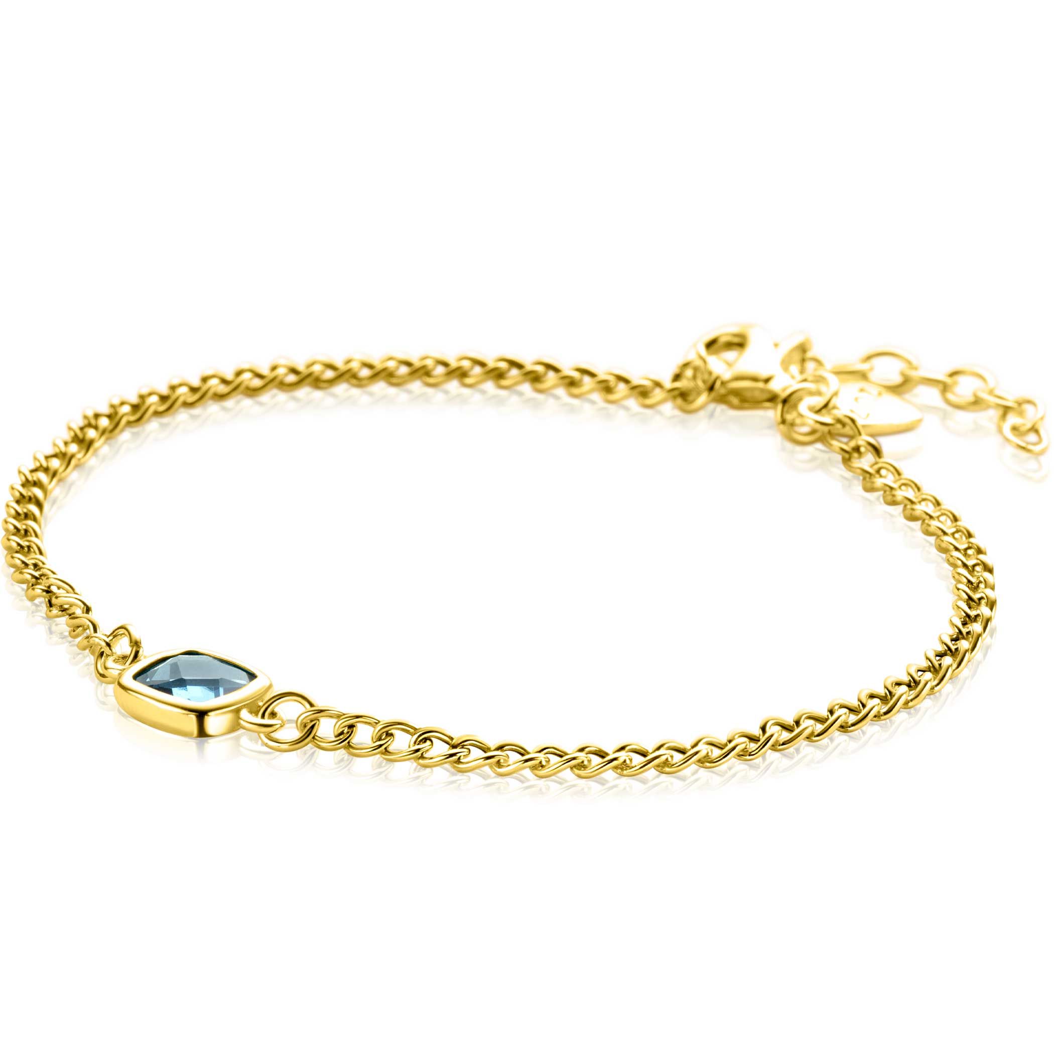ZINZI zlv. armband gg.verg.grmt. met blauwe vk zirc.