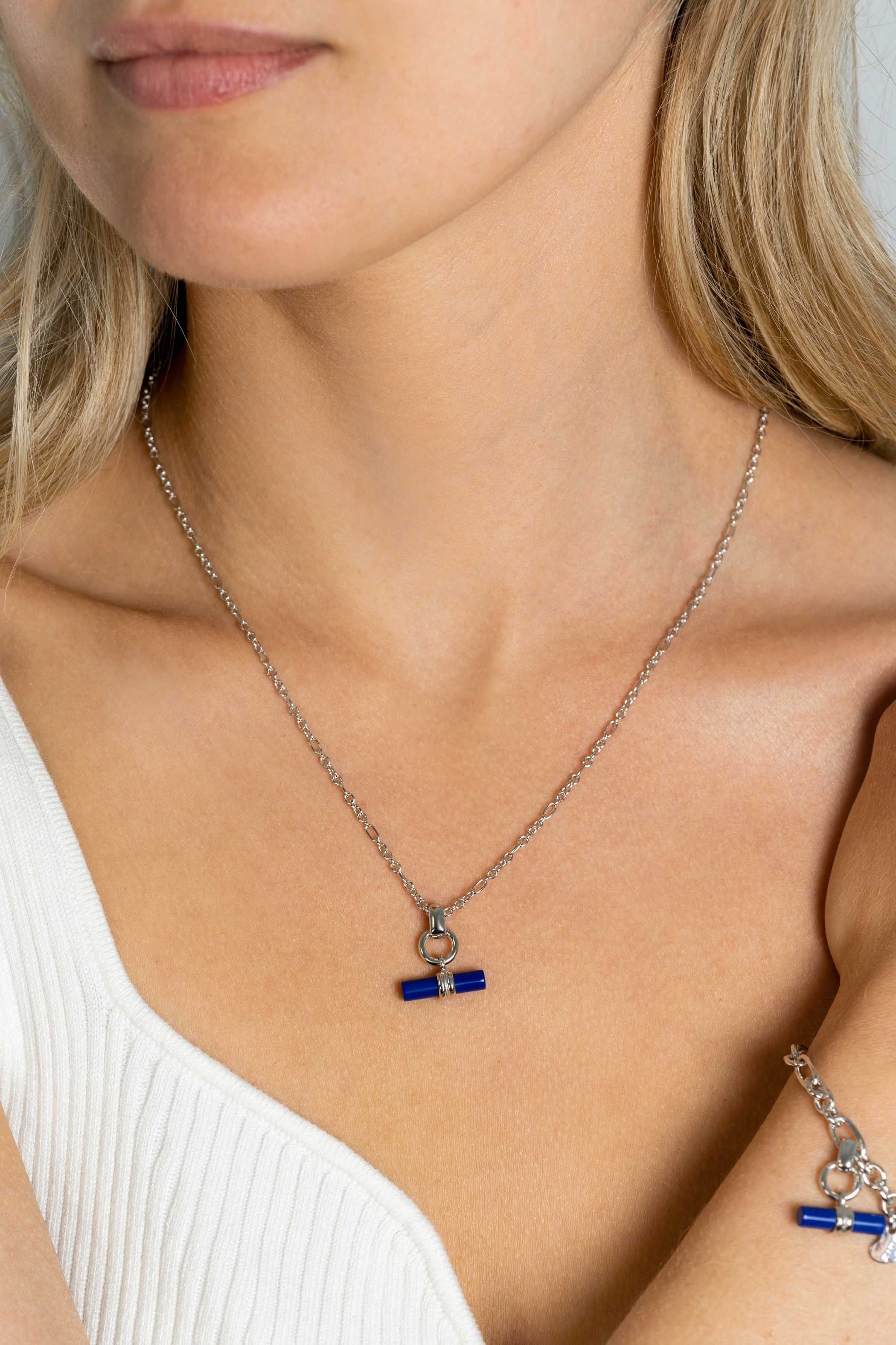 ZINZI zlv. collier met kapittelstokje lapis lazili 45cm