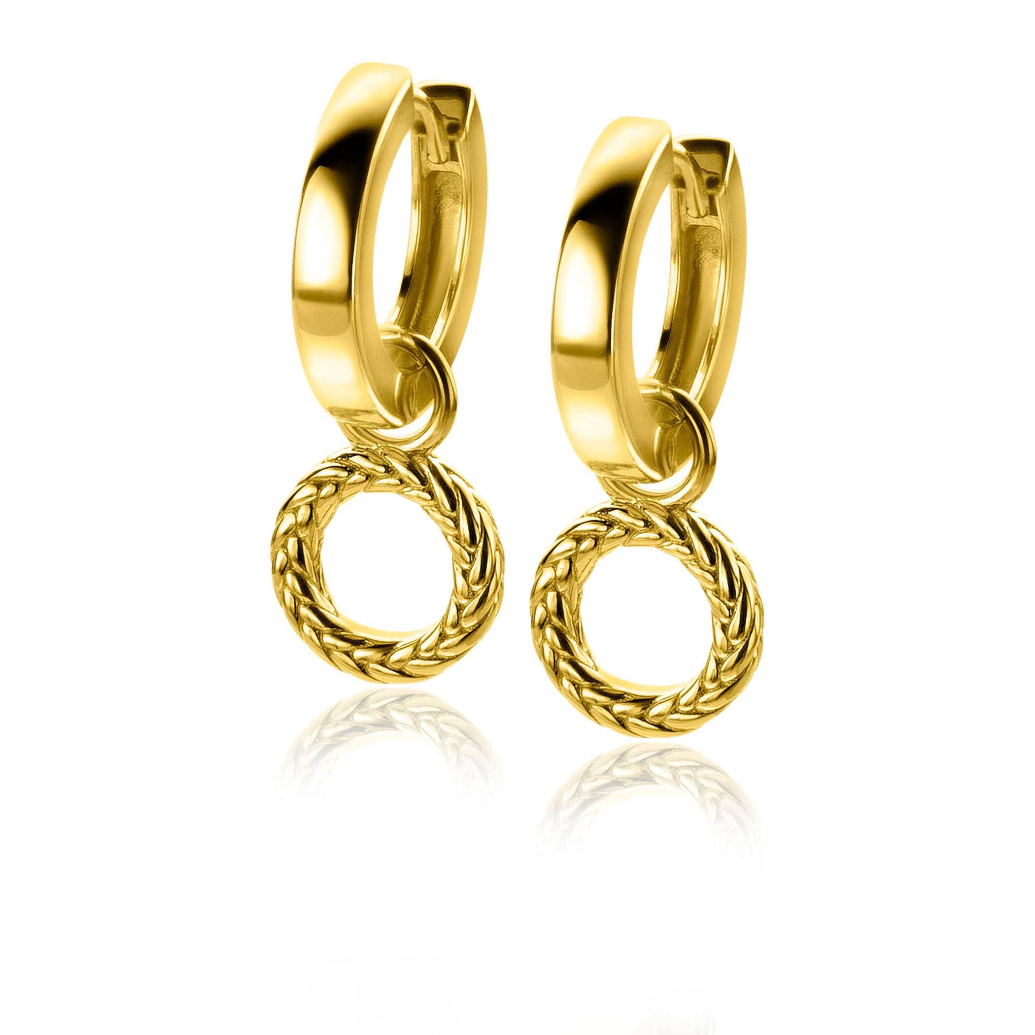ZINZI Silberne Ohranhänger 14K gelbgold vergoldet rund mit Seileffekt 10mm ZICH2246G