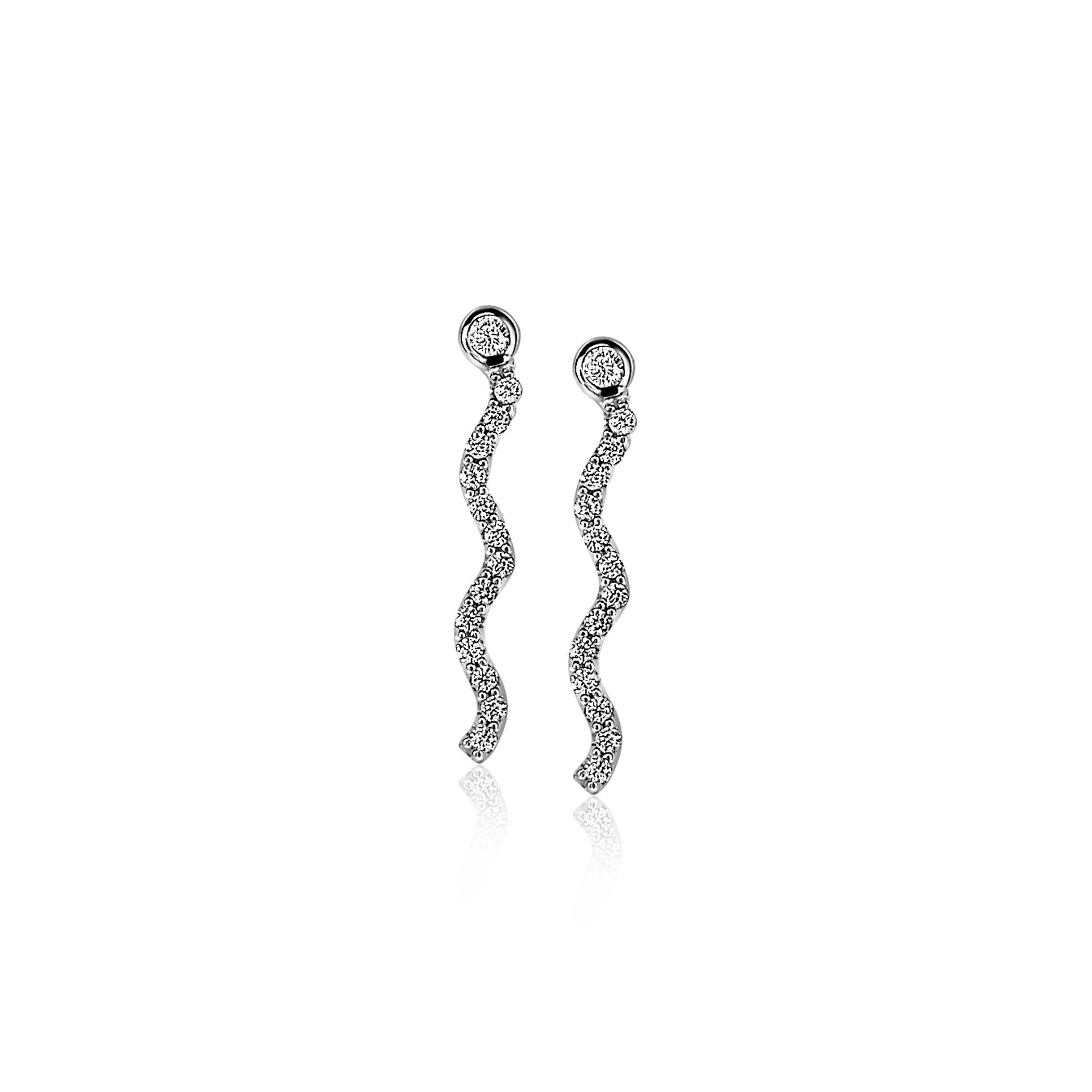 Zinzi silberne Ohrstecker 22mm golvundd 'waves'  weiß  ZIO2014