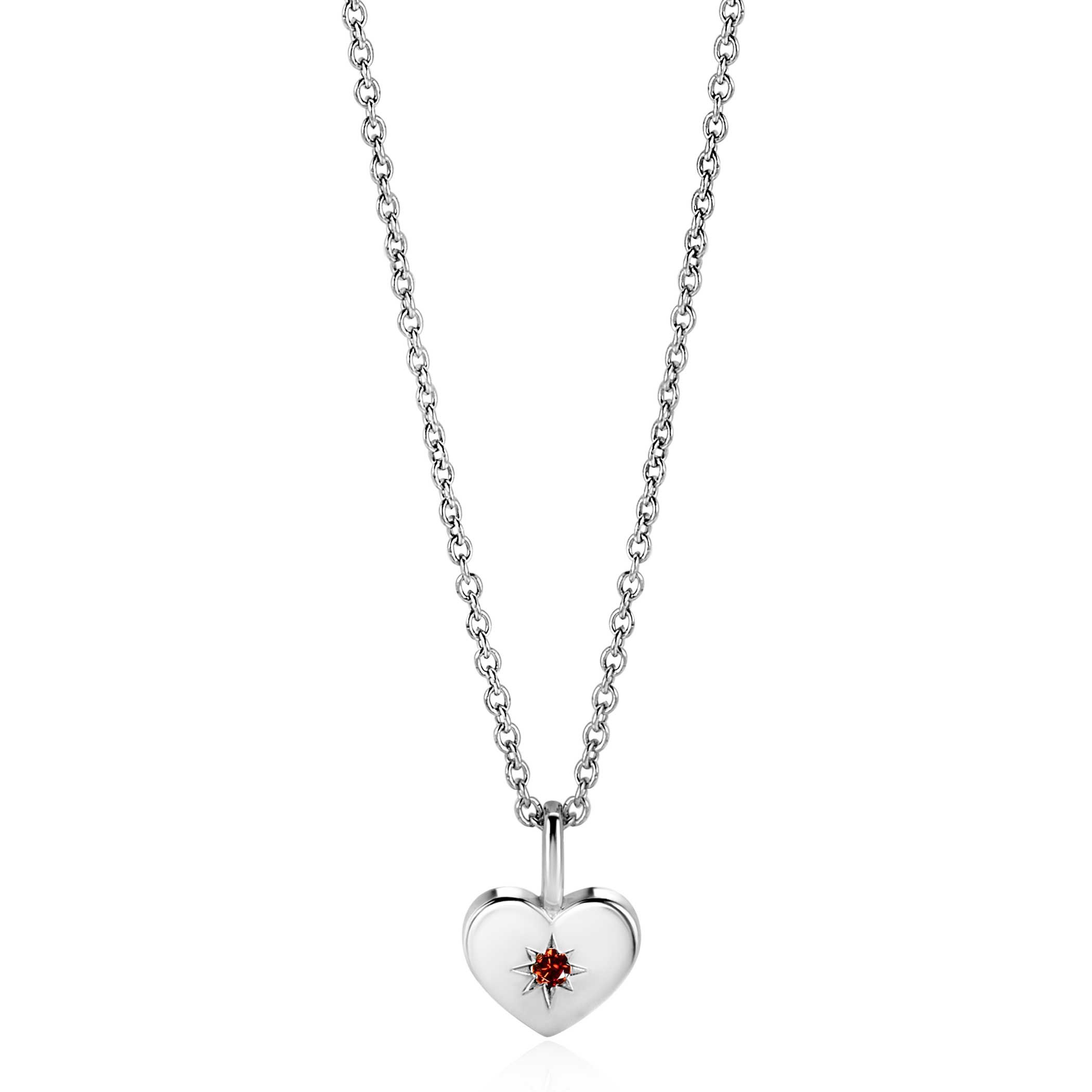 ZINZI zlv. hanger hartvorm birthstones granaat cz.