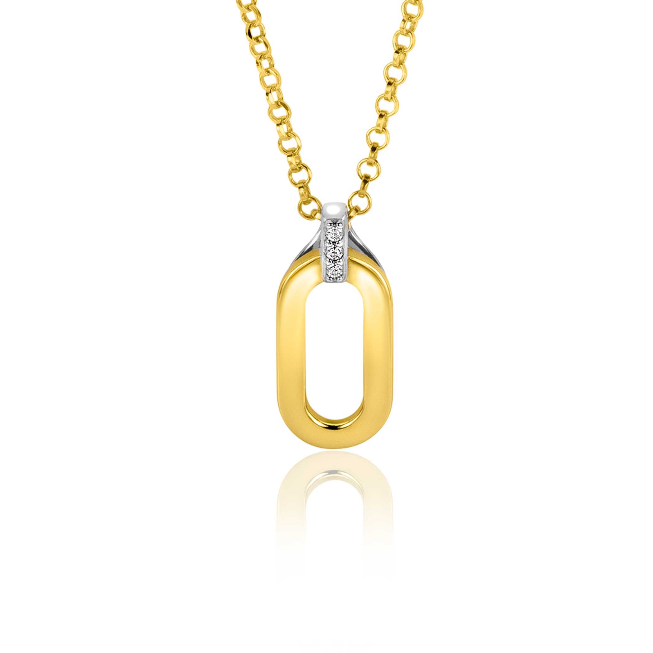 ZINZI Silberner ovaler zweifarbiger Anhänger 14 Karat gelbvergoldete weiße Zirkonias 18mm ZIH2248