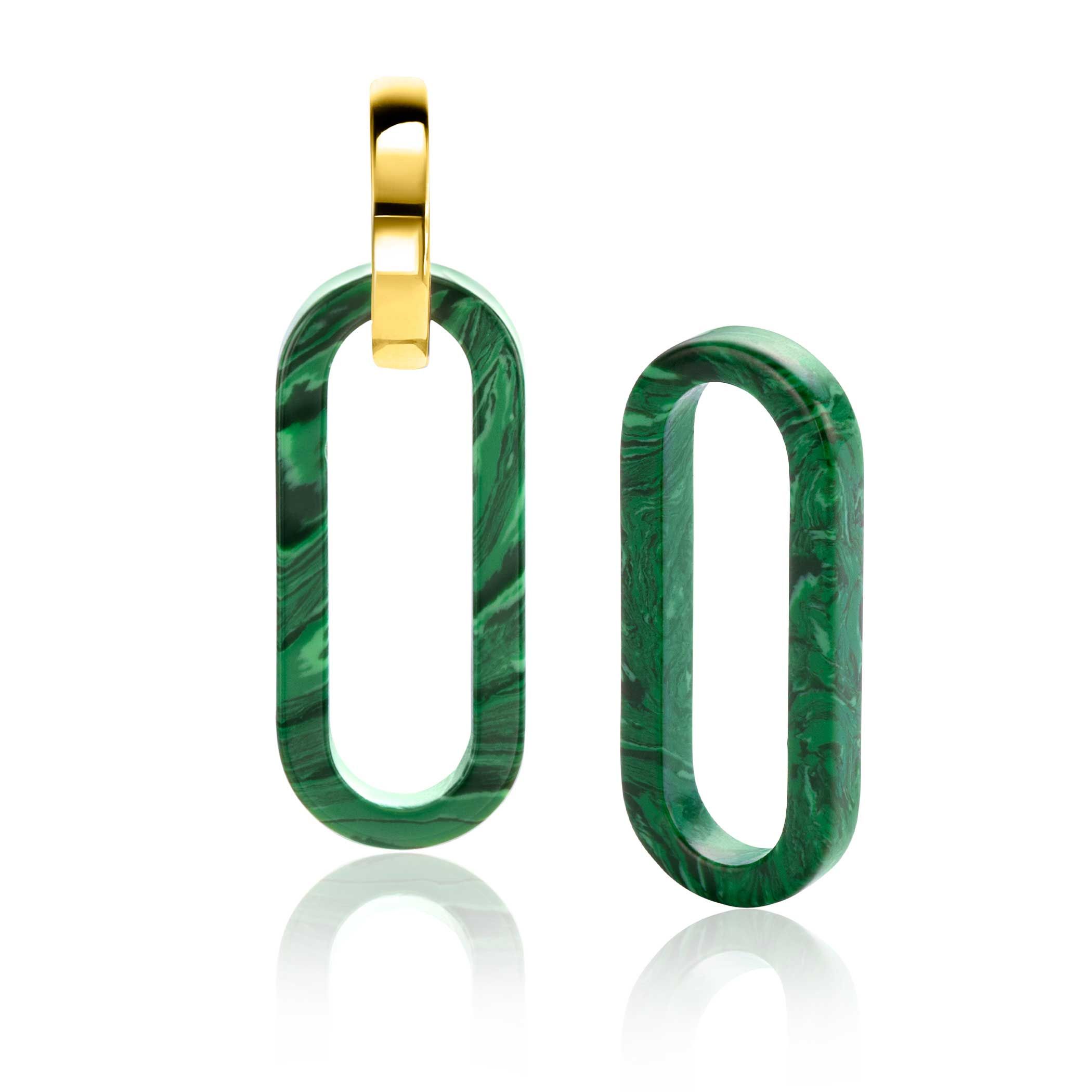 ZINZI zlv. oorbedels malachiet ovaal 30mm lang