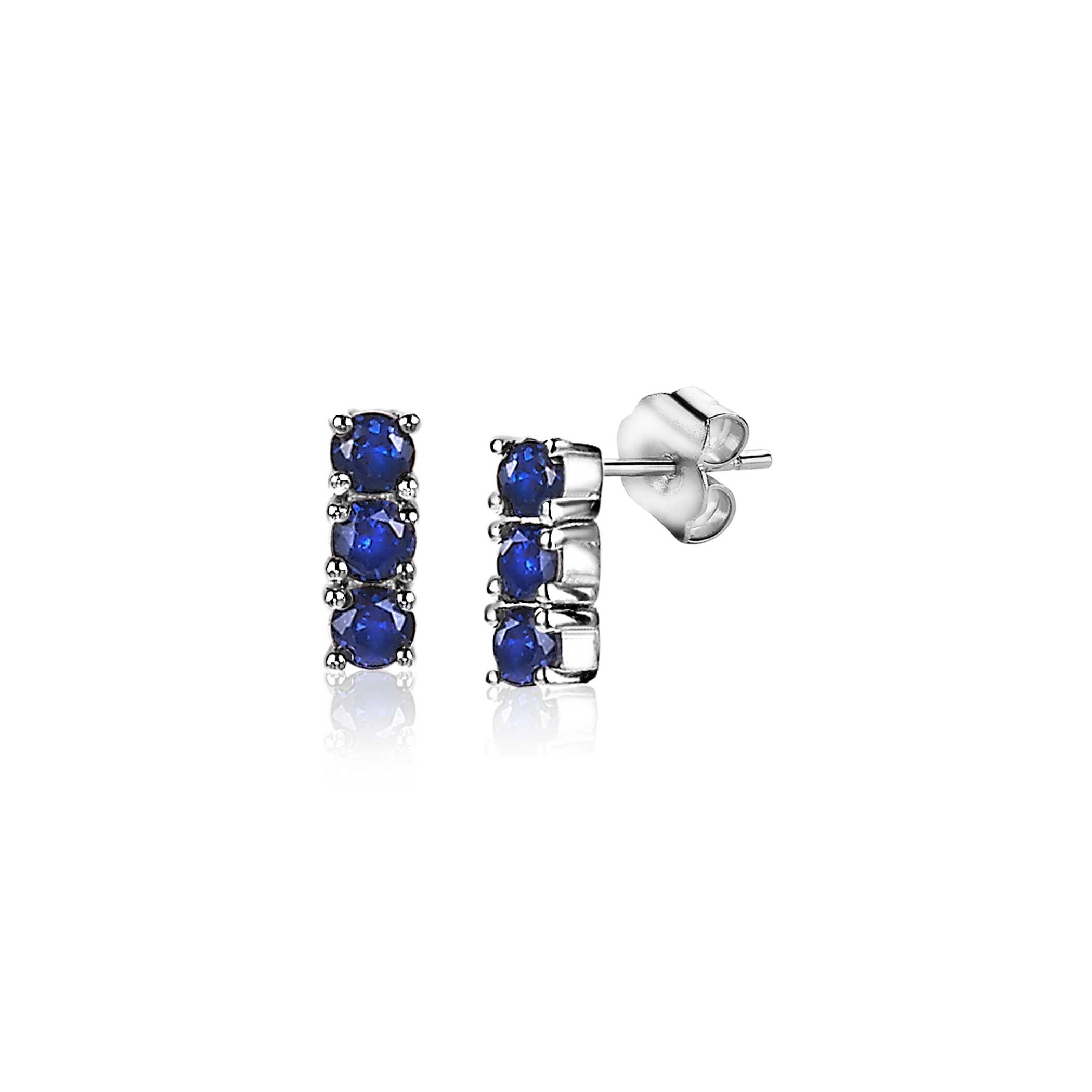 ZINZI silberne Ohrstecker 8mm Stab Chaton-Set dunkelblau ZIO2127B