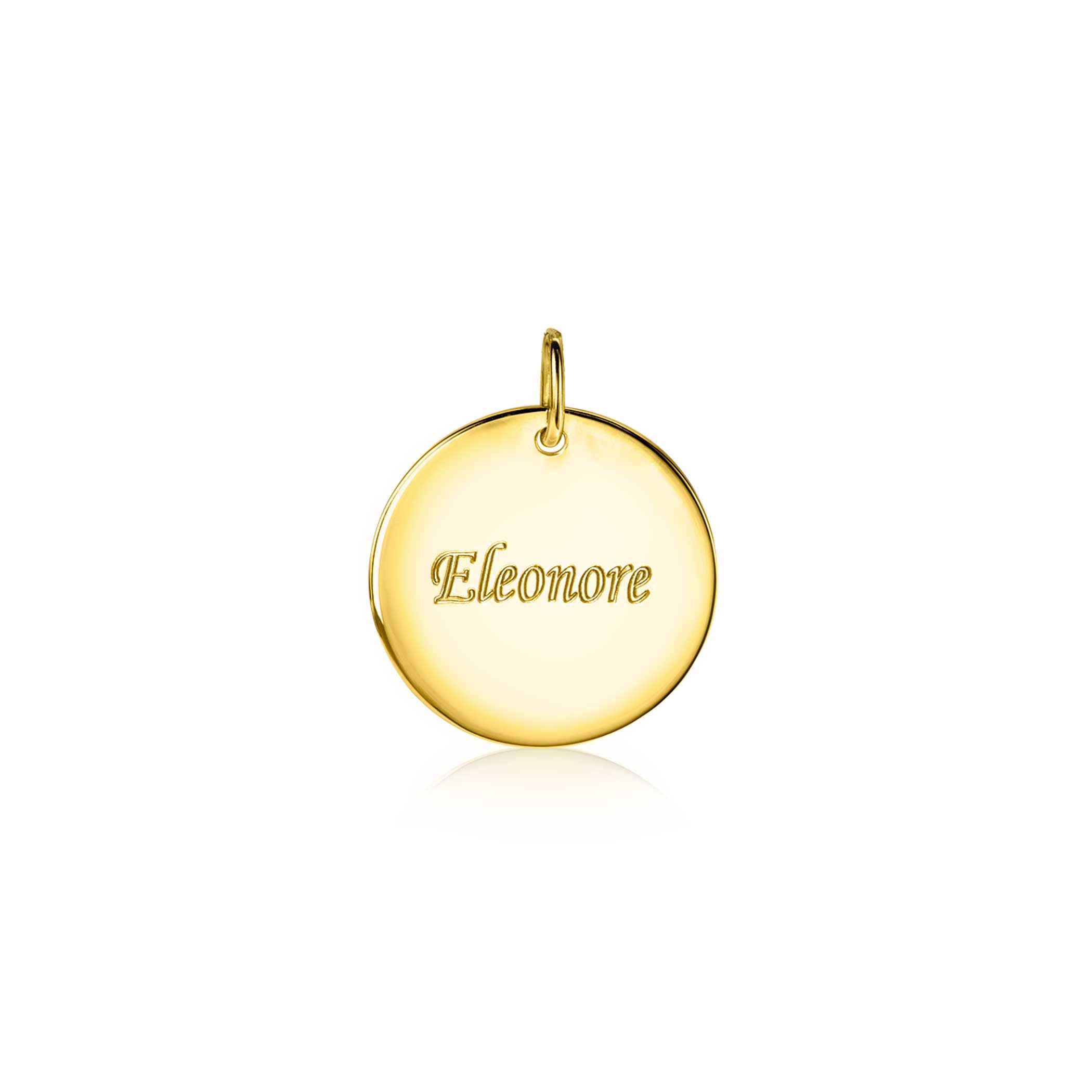 ZINZI zlv. hanger geel verguld rond plaatje 20mm