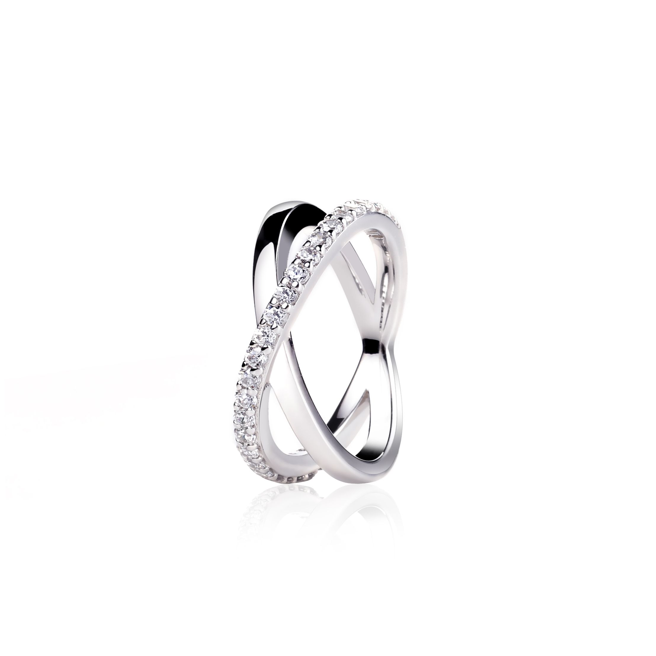 ZINZI silberner cross-over Ring glatt weiß  ZIR1569