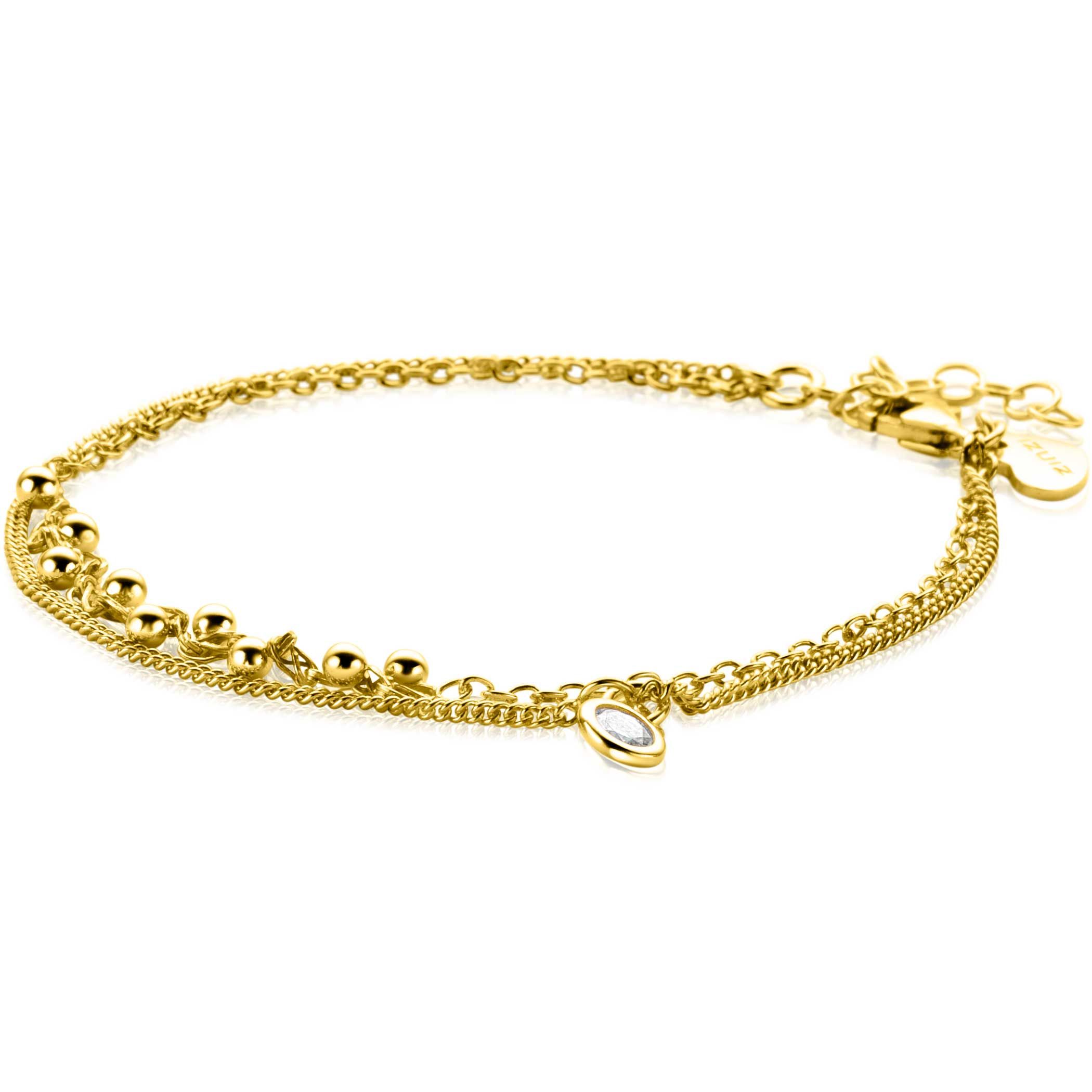 ZINZI zlv. 2x armband gg.verg. grmt+cz en bolletjes